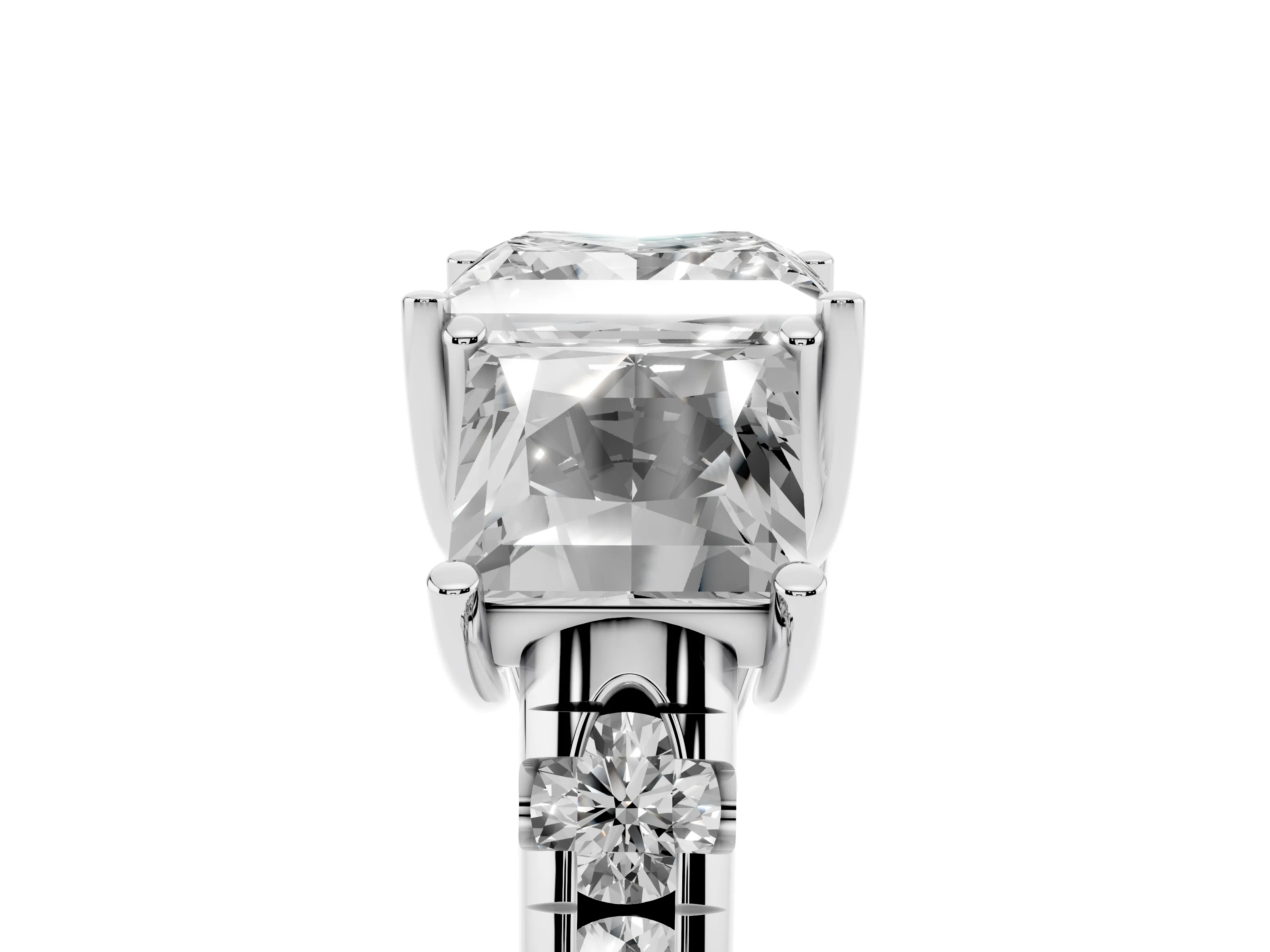 Princess Cut Diamond Three-Stone Ring Set in Silver with Pavé Band