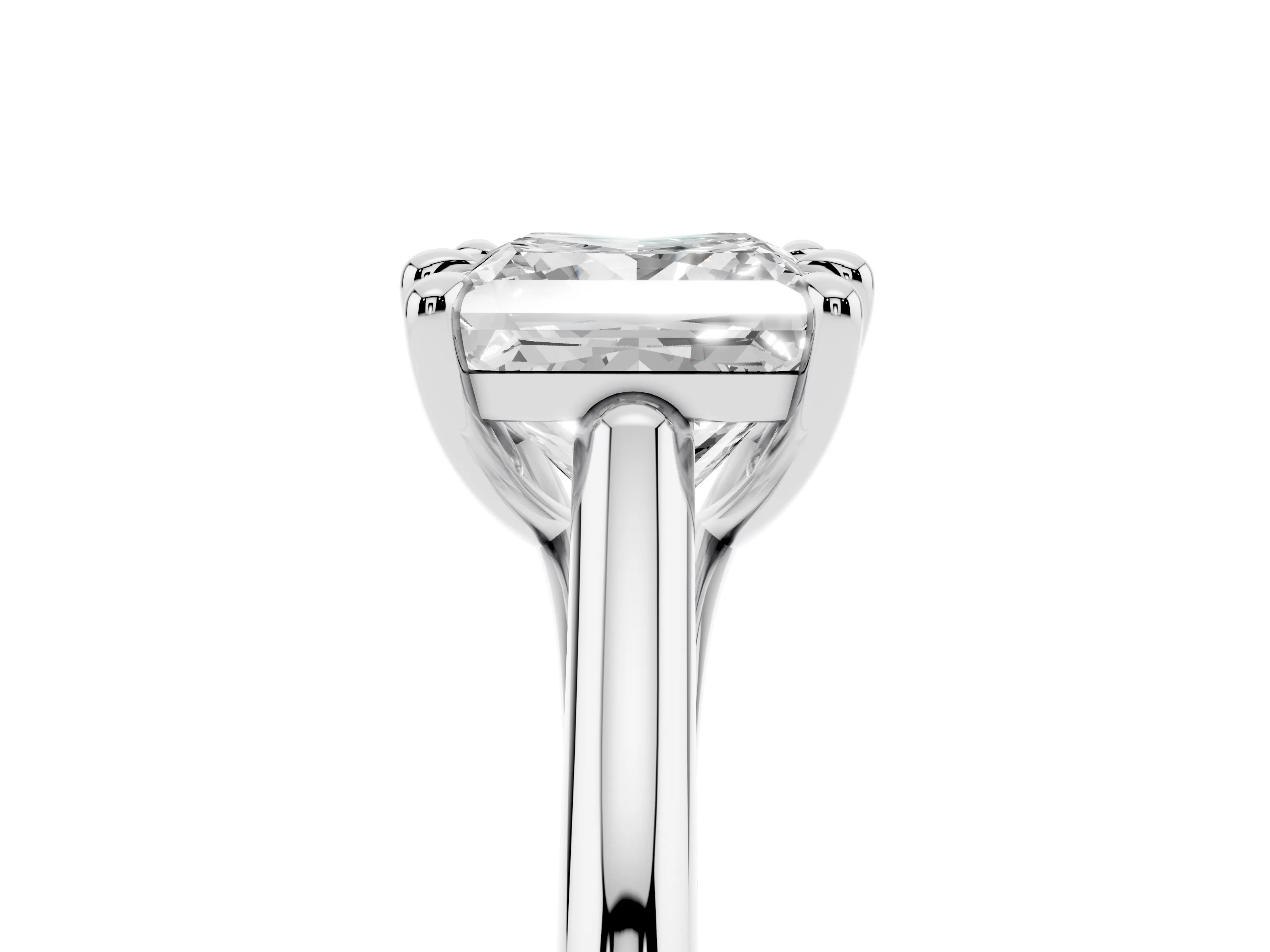 Princess Cut Diamond Solitaire Engagement Ring Set in Silver with Prong Setting and Plain Classic Band