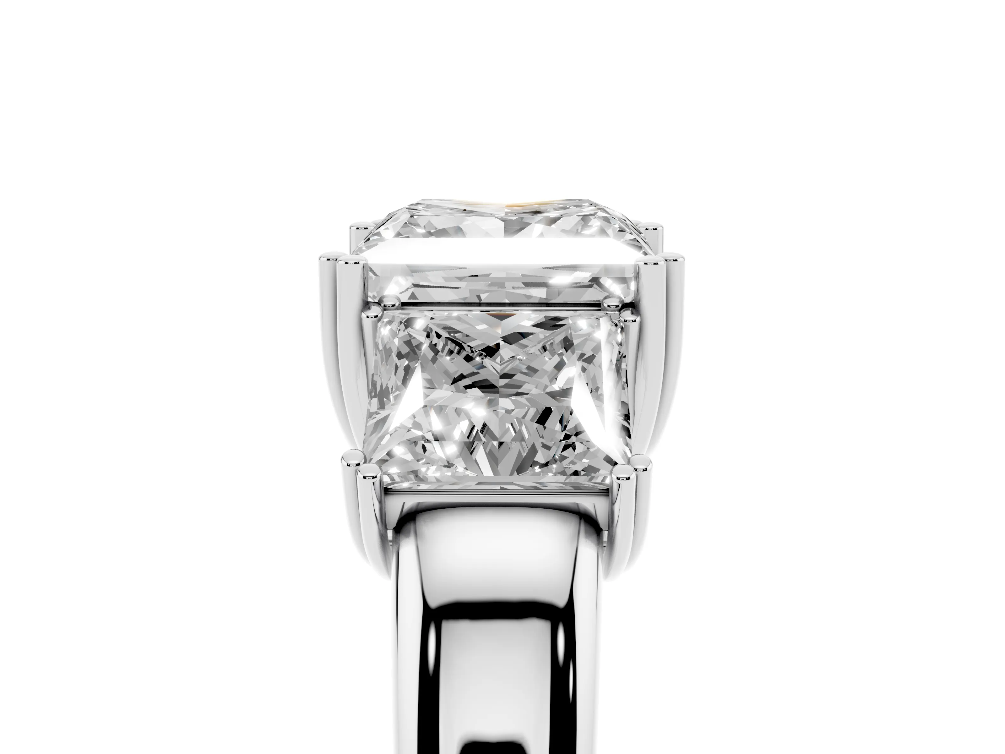 Princess Cut Diamond Three-Stone Ring Set in White gold with Polished Channel-Set Band