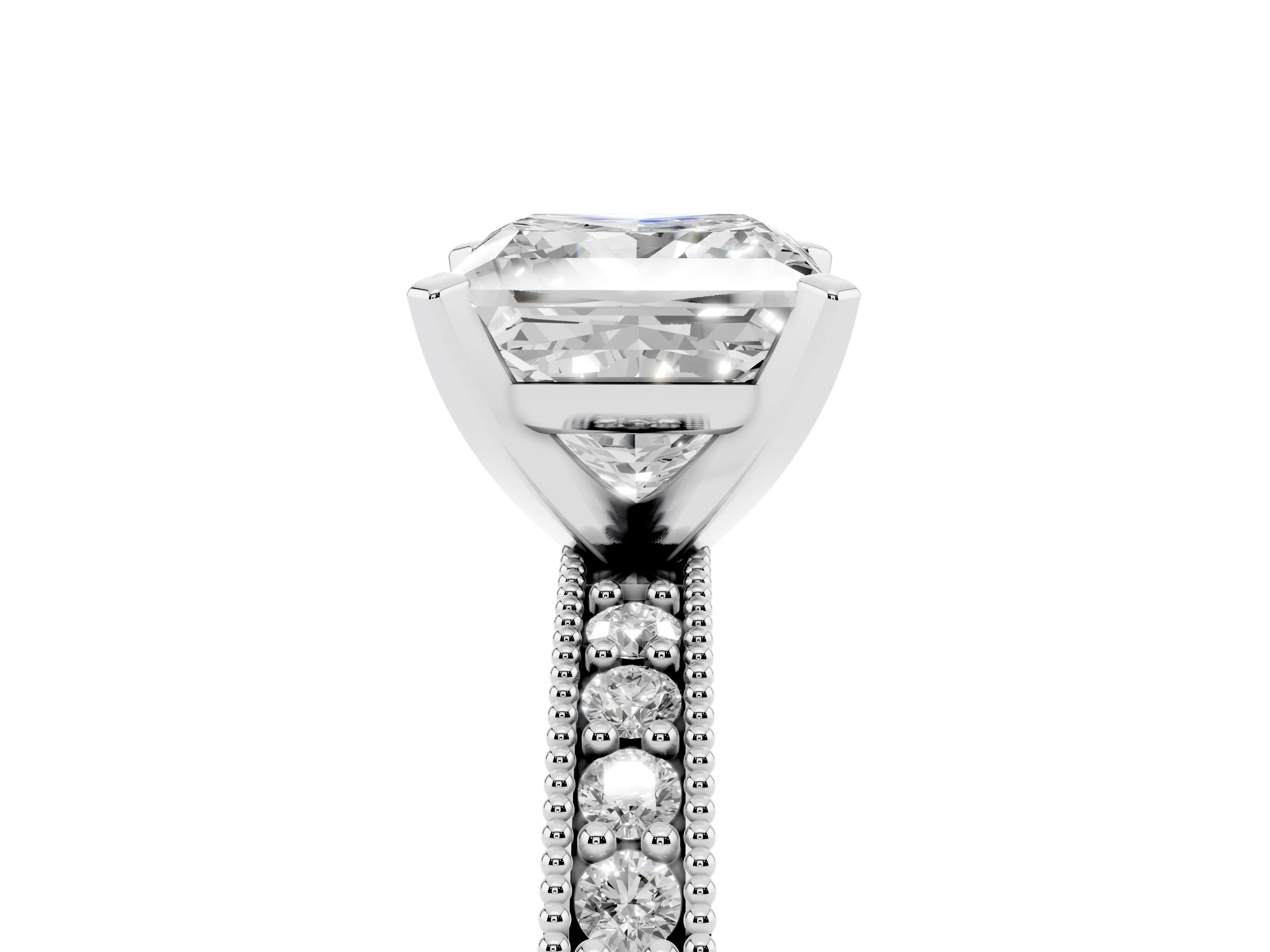 Princess Cut Diamond Milgrain Pavé Engagement Ring Set in Silver with Prong Setting