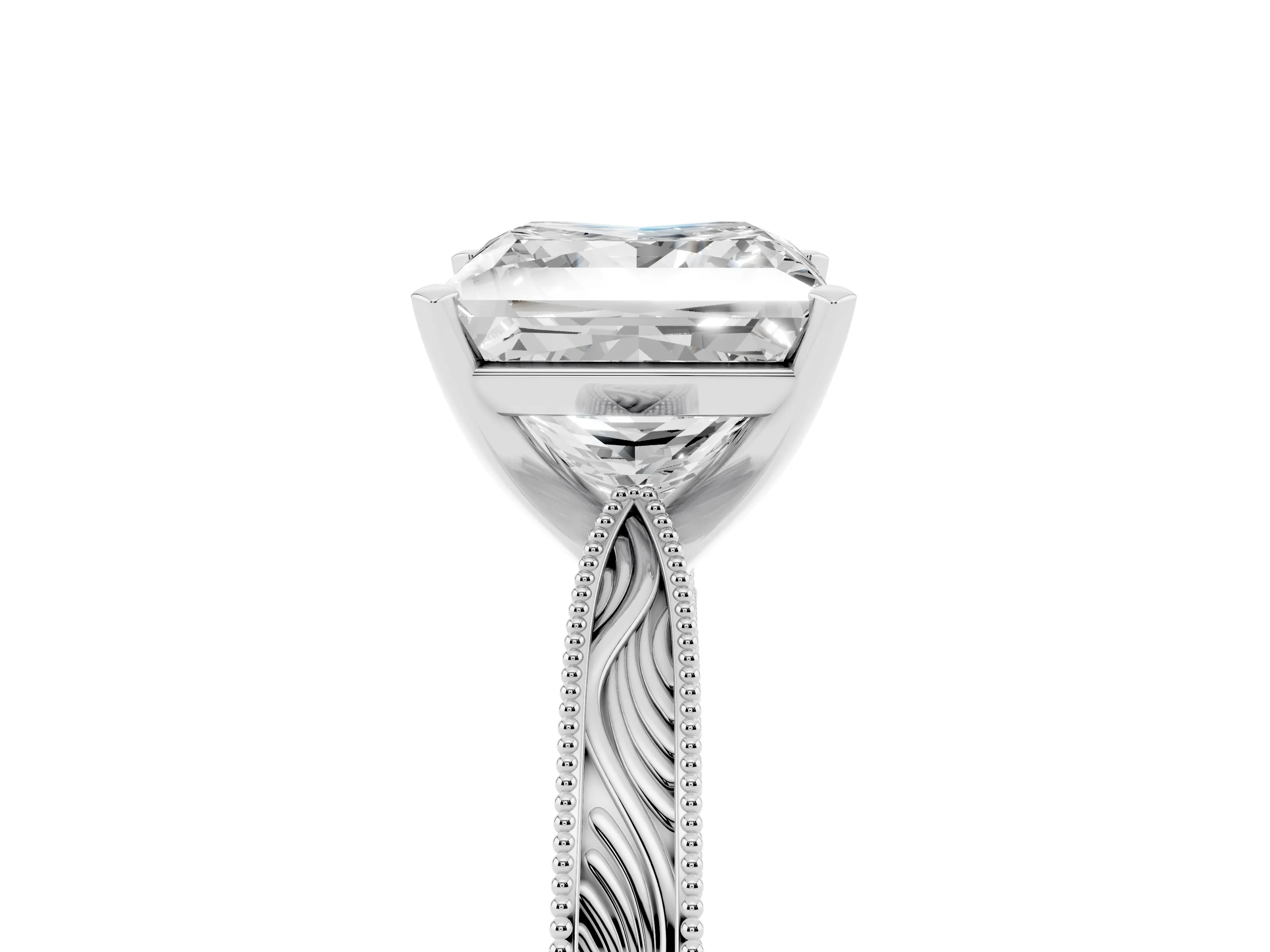 Princess Cut Diamond Solitaire Milgrain Engraved Band Set in Platinum with Prong Setting