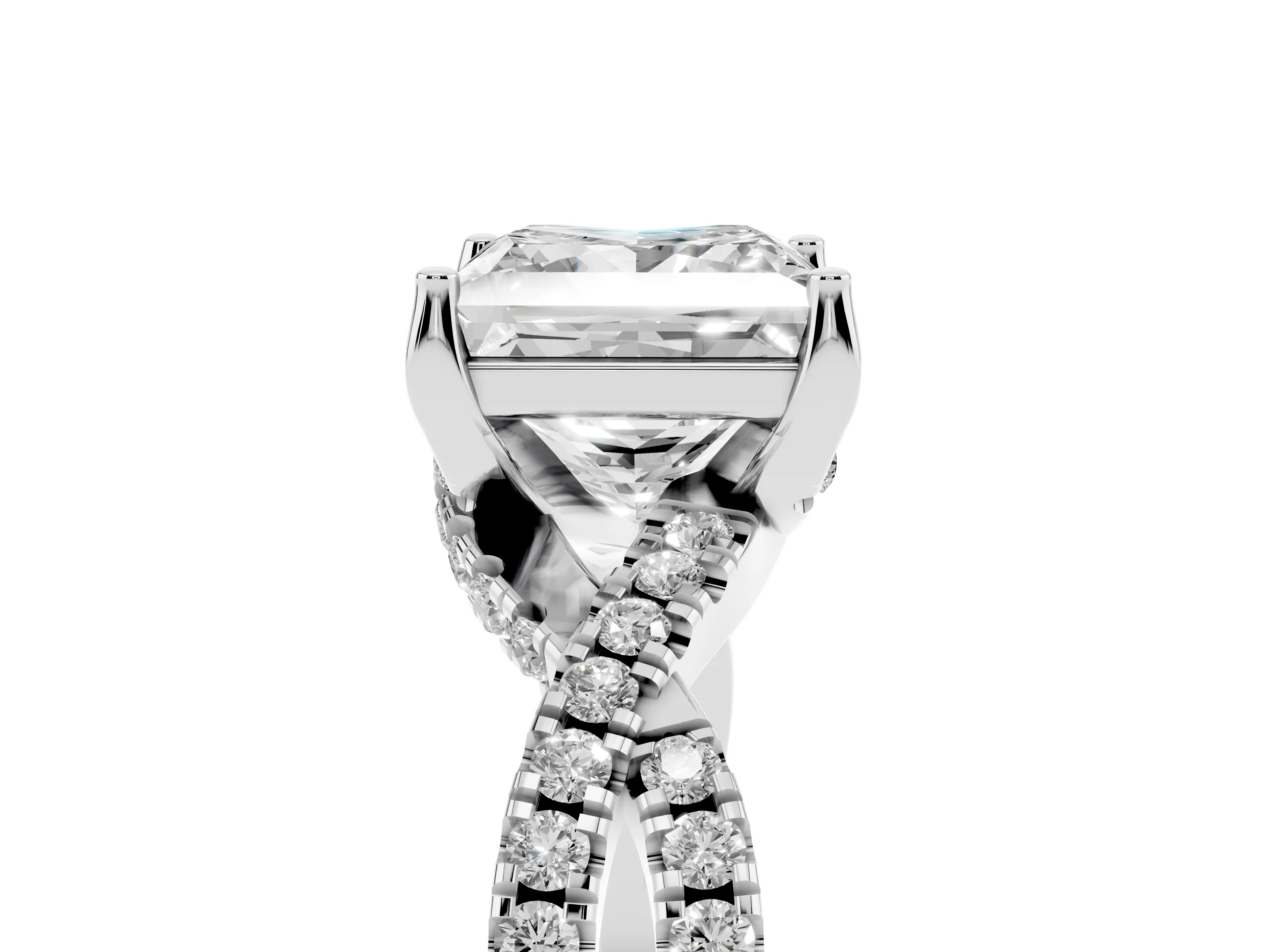 Princess Cut Diamond Twist Pavé Solitaire Engagement Ring Set in Silver with Prong Setting