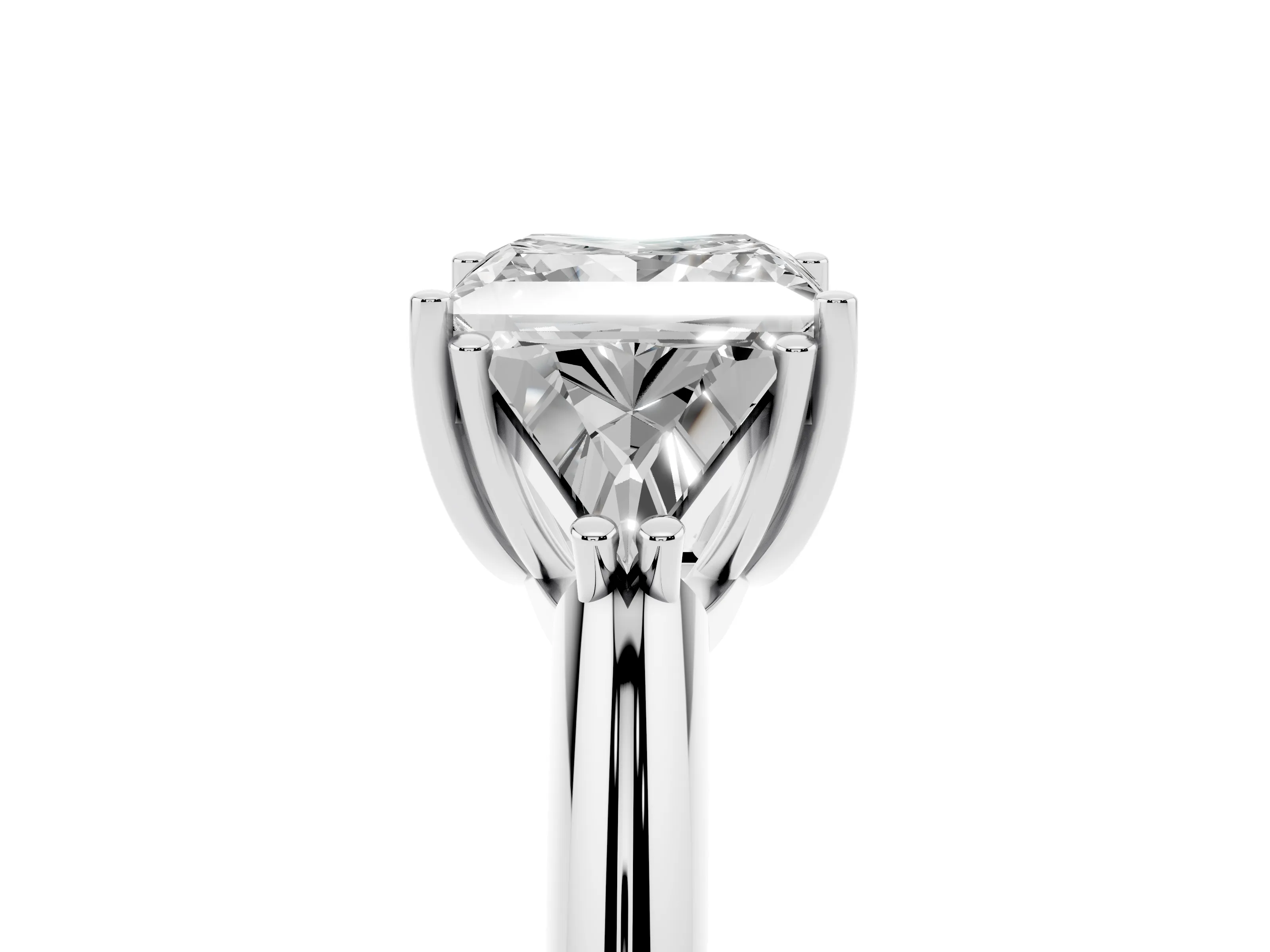 Princess Cut Diamond Three-Stone Engagement Ring Set in White gold with Trillion Side Stones