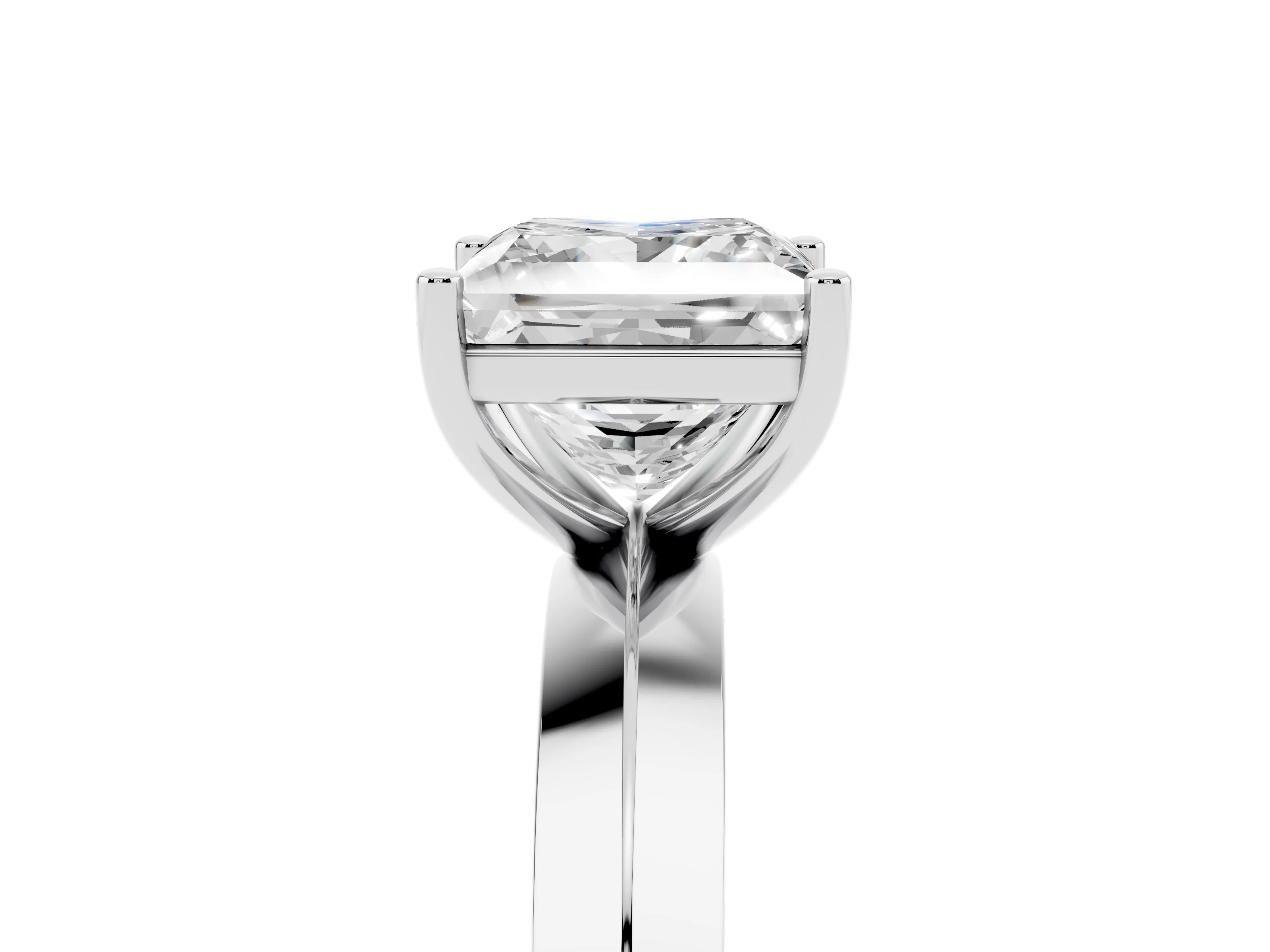 Princess Cut Diamond Solitaire Engagement Ring Set in Platinum with Flat Band and Prong Setting