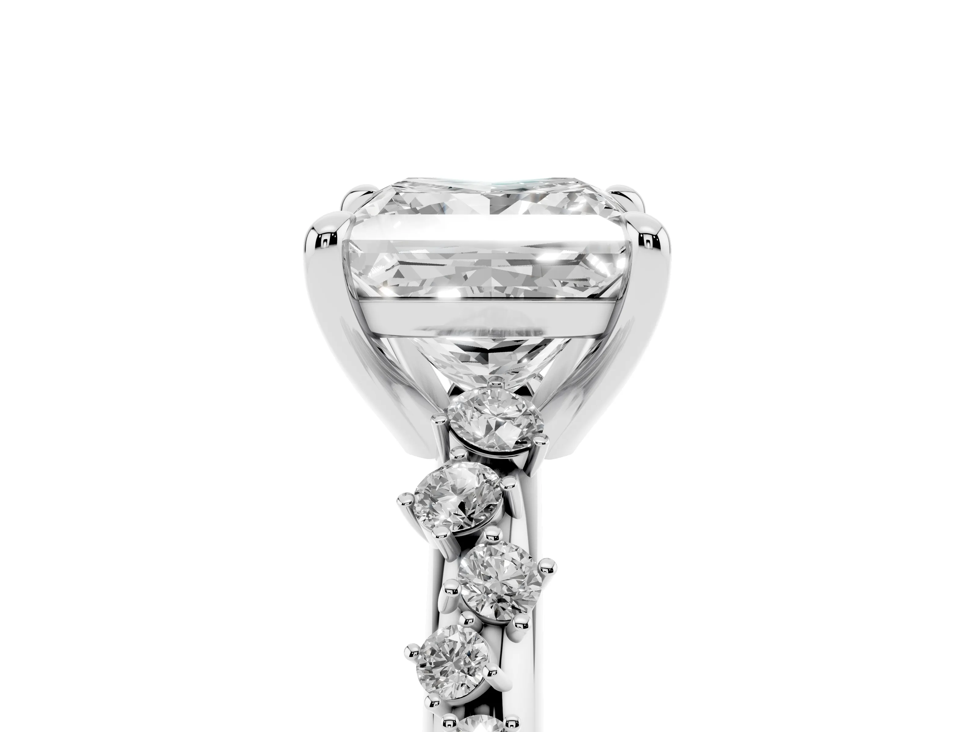 Princess Cut Diamond Solitaire Vine Band Ring Set in Silver with Round Accents and Prong Setting