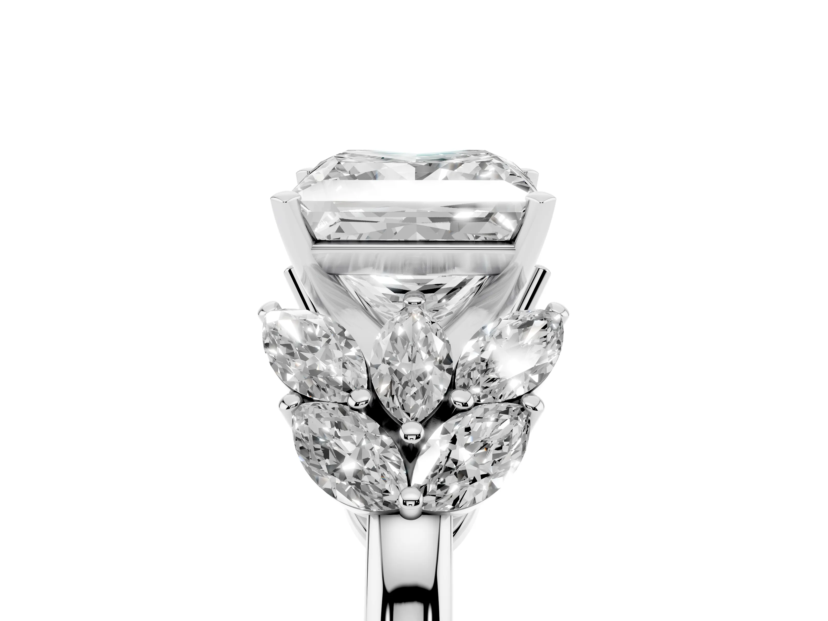 Princess Cut Diamond Cluster Leaf Design Ring Set in Platinum with Prong Setting