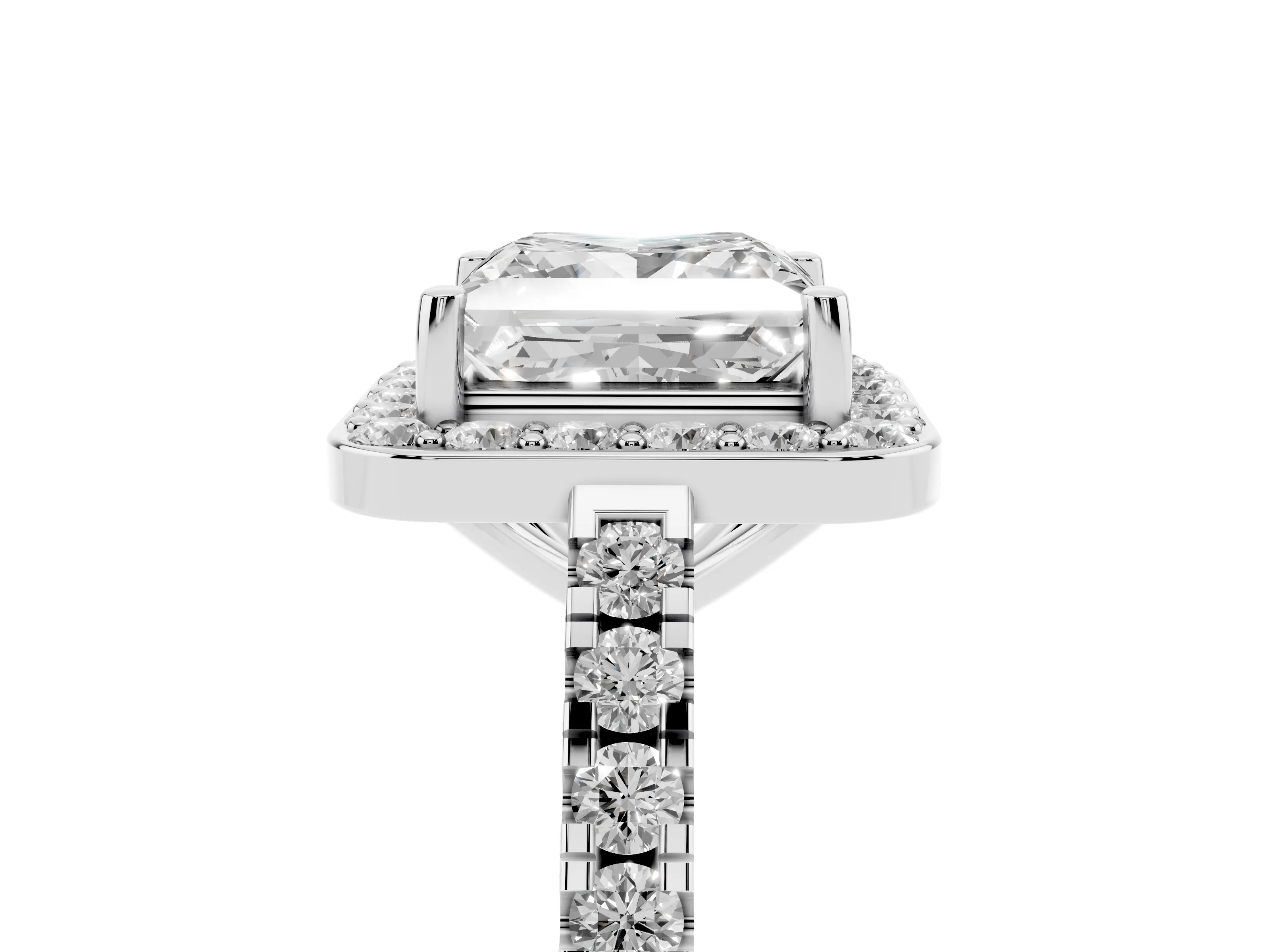 Princess Cut Diamond Halo Ring Set in Silver with Round Pavé Split Shank and Prong Setting