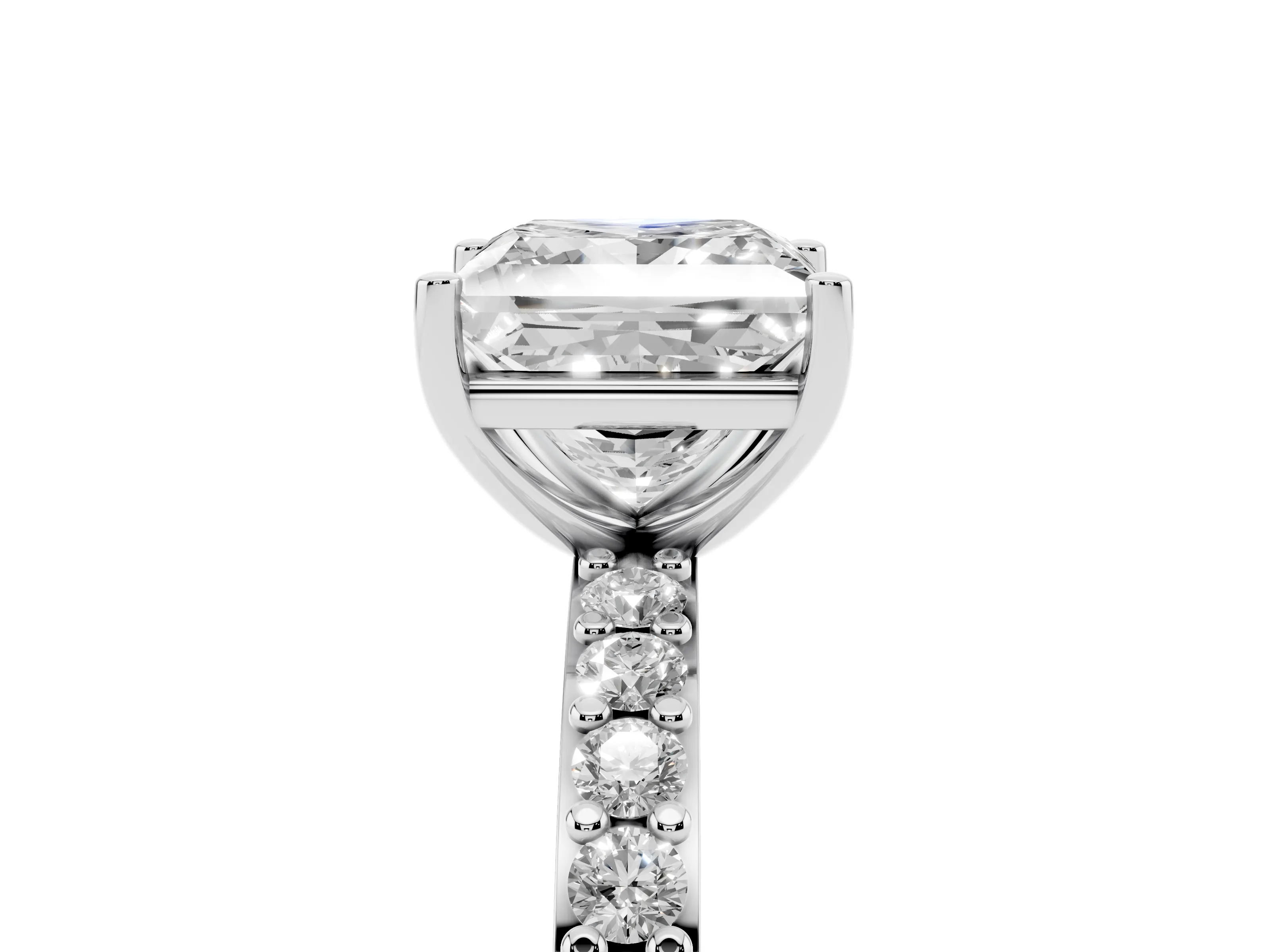 Princess Cut Diamond Solitaire Set in Platinum with Round Pavé Band and Prong Setting
