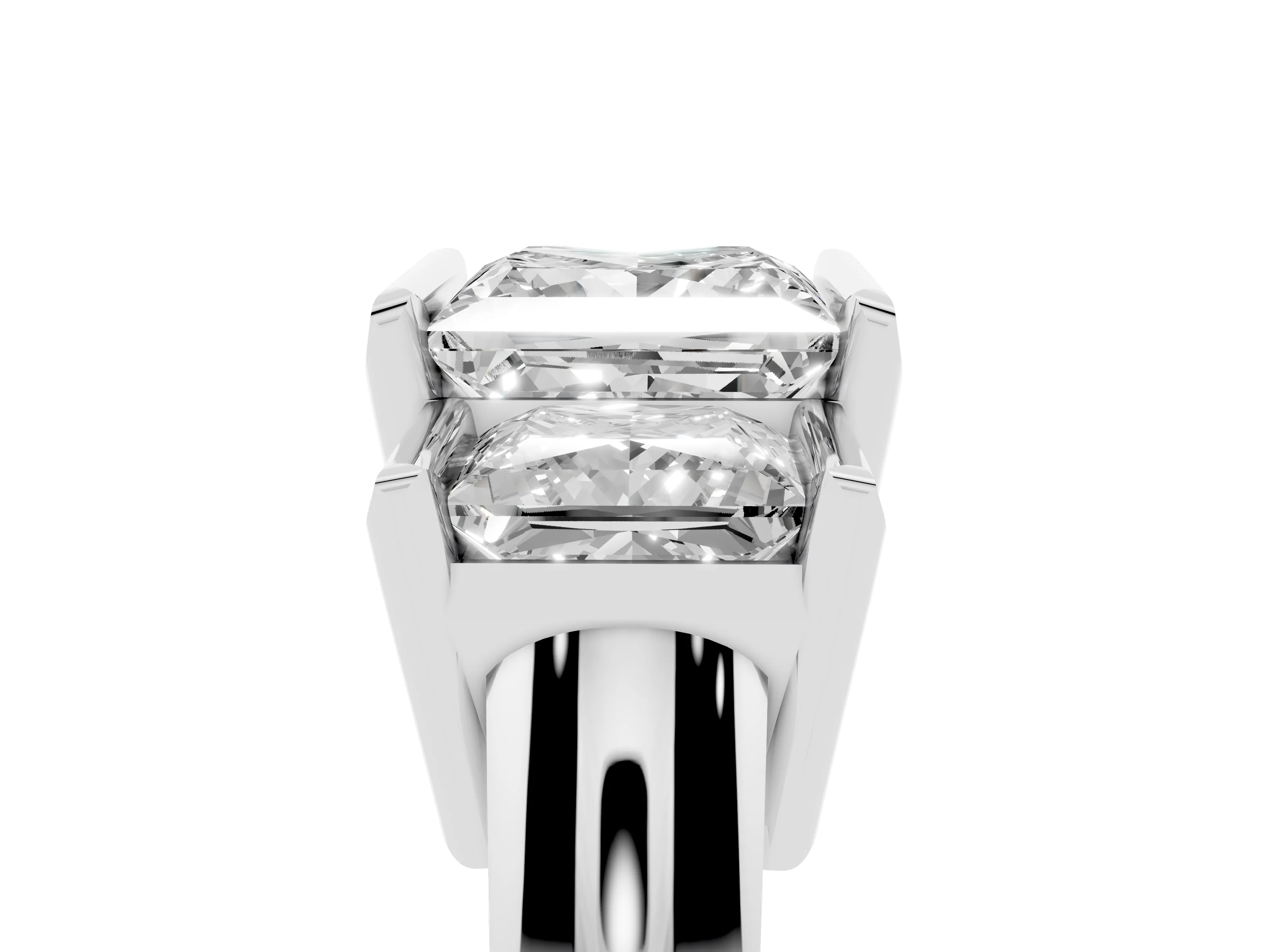 Princess Cut Diamond Three-Stone Channel Set Ring Set in Silver with Smooth Polished Band