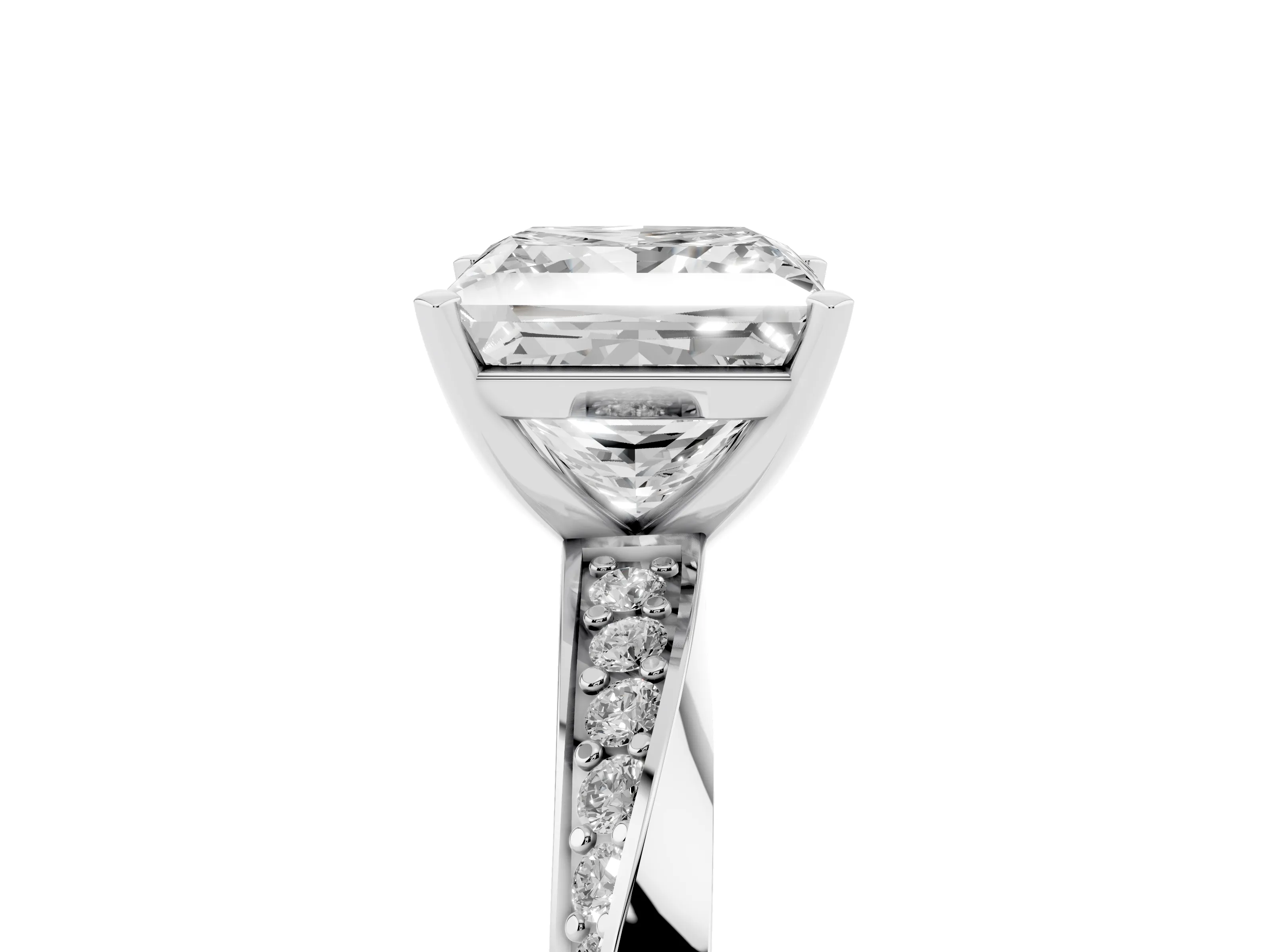 Princess Cut Diamond Engagement Ring Set in Silver with Side Stone Accents and Prong Setting