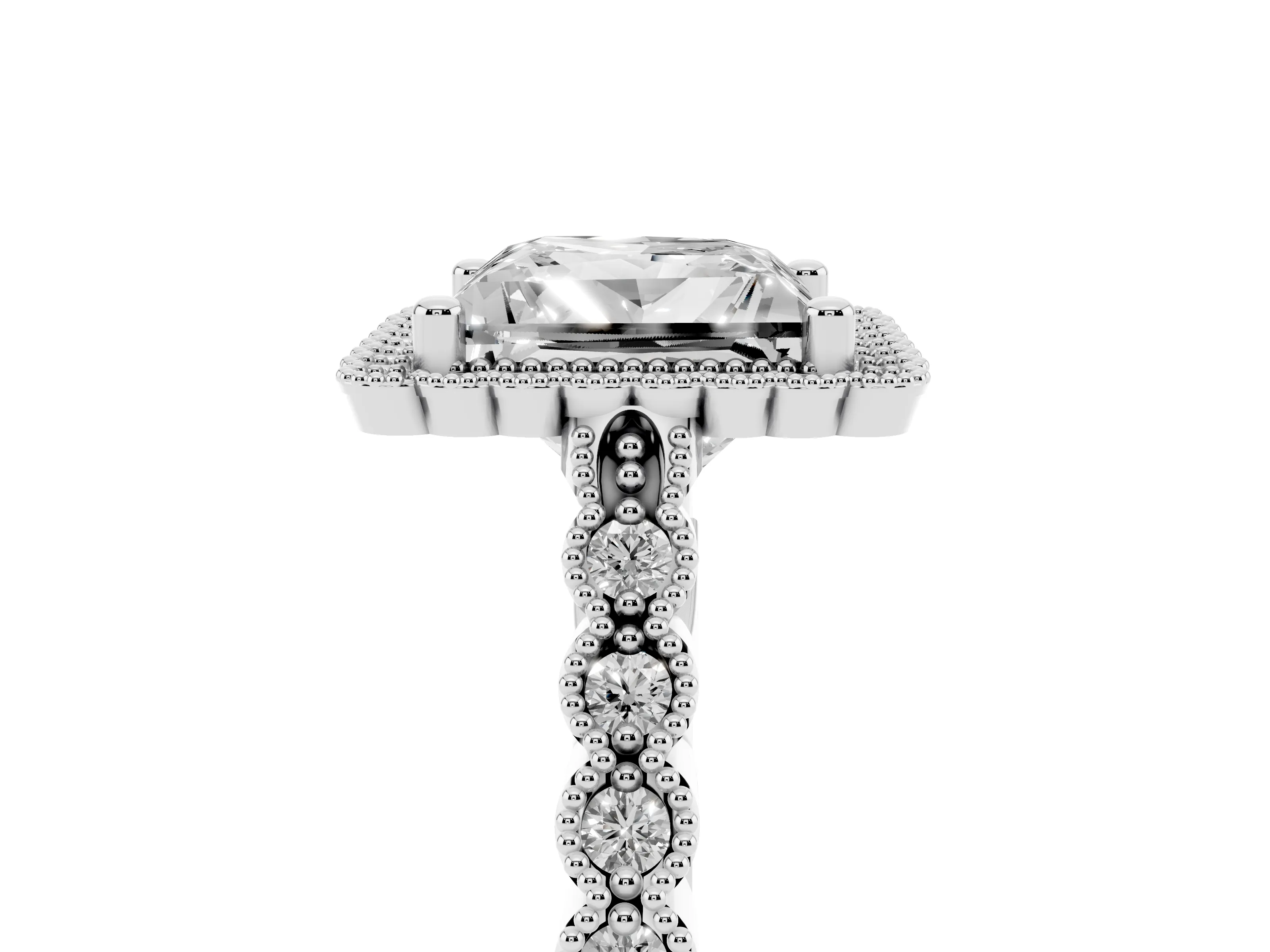 Princess Cut Diamond Halo Ring Set in Platinum with Pavé Milgrain Band