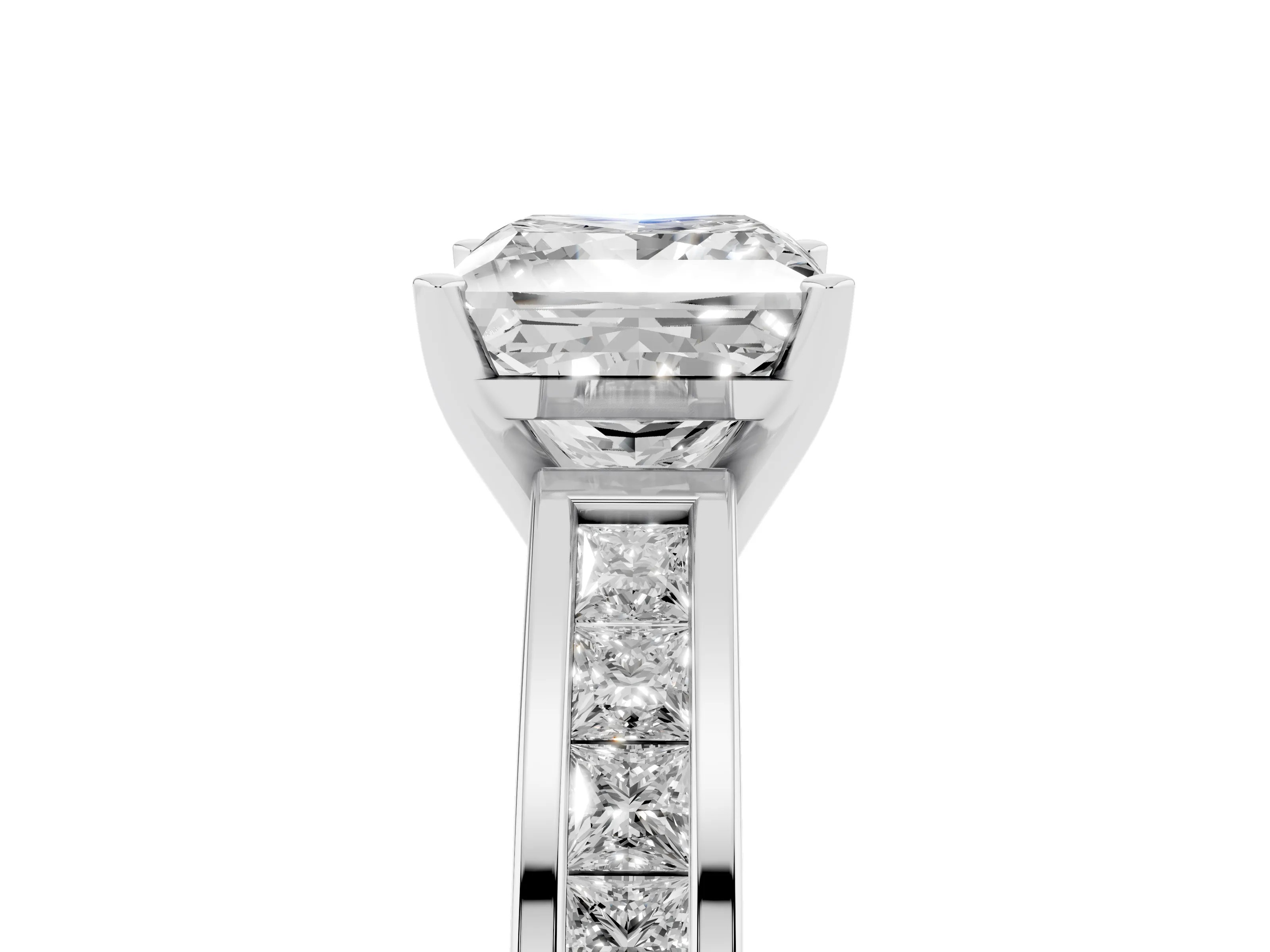Princess Cut Diamond Solitaire Ring Set in Silver with Channel-Set Band and Prong Setting