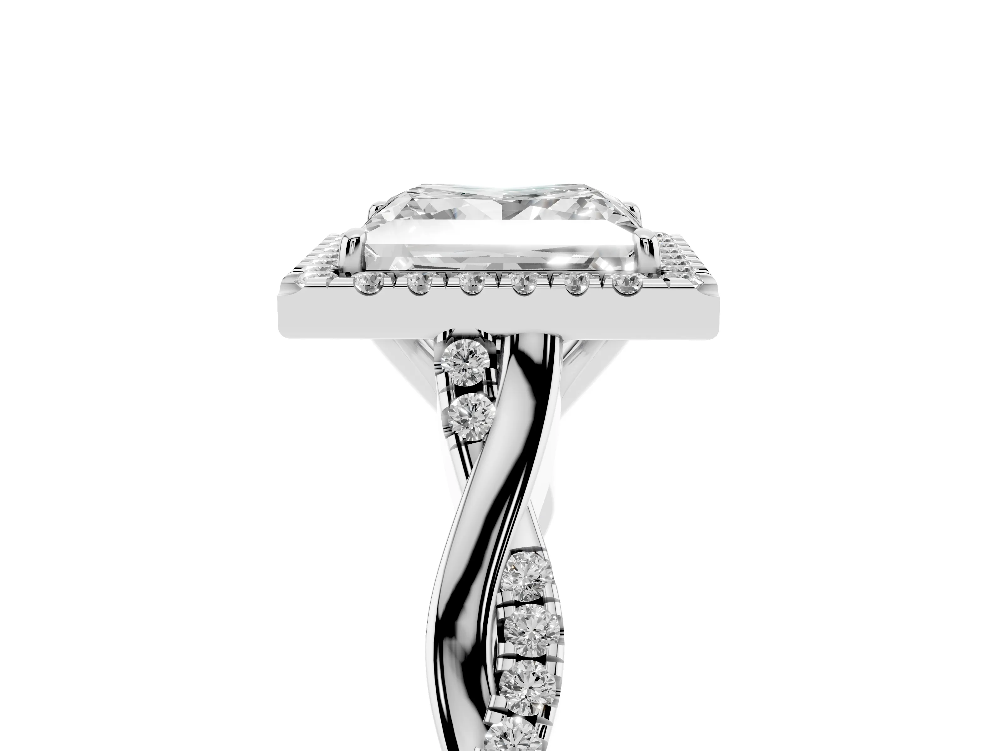 Princess Cut Diamond Halo Twist Band Solitaire Ring Set in Platinum with Prong Setting