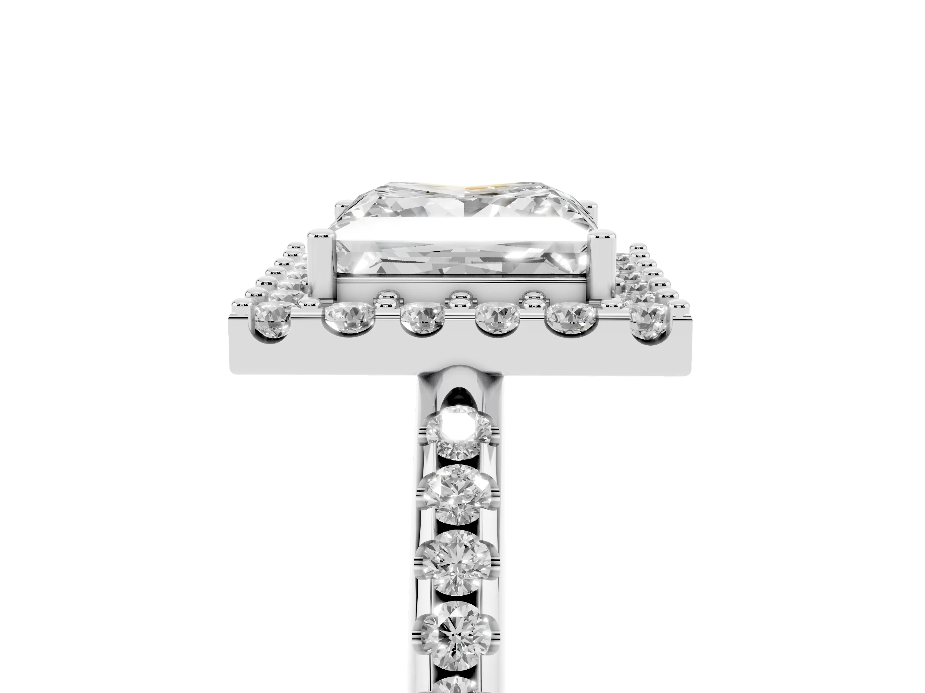 Princess Cut Diamond Pavé Halo Ring Set in Silver with Prong Setting