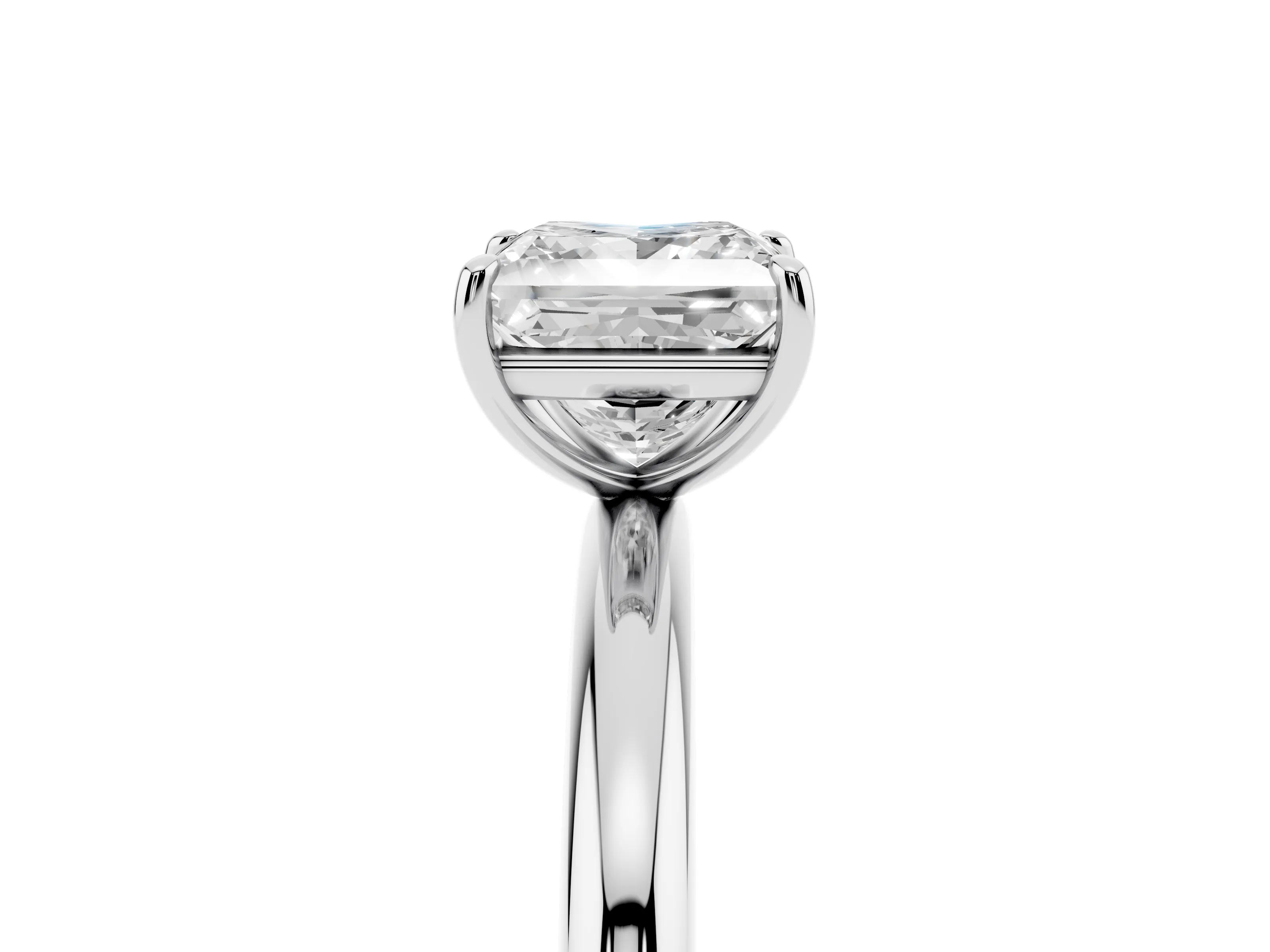 Princess Cut Diamond Solitaire Ring Set in White gold with Prong Setting on a Polished Plain Band