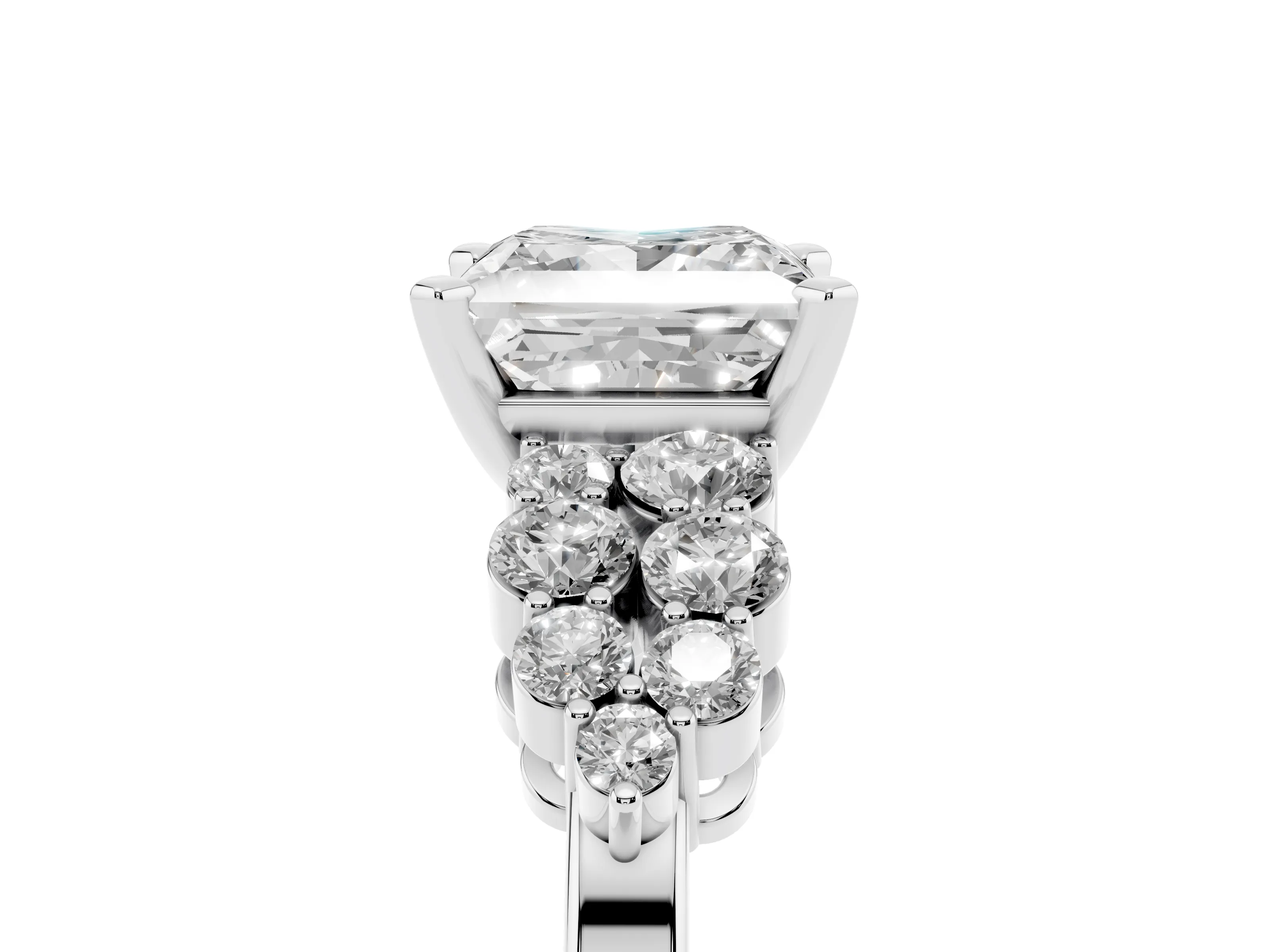 Princess Cut Diamond Cluster Engagement Ring Set in Silver with Pavé Band and Prong Setting