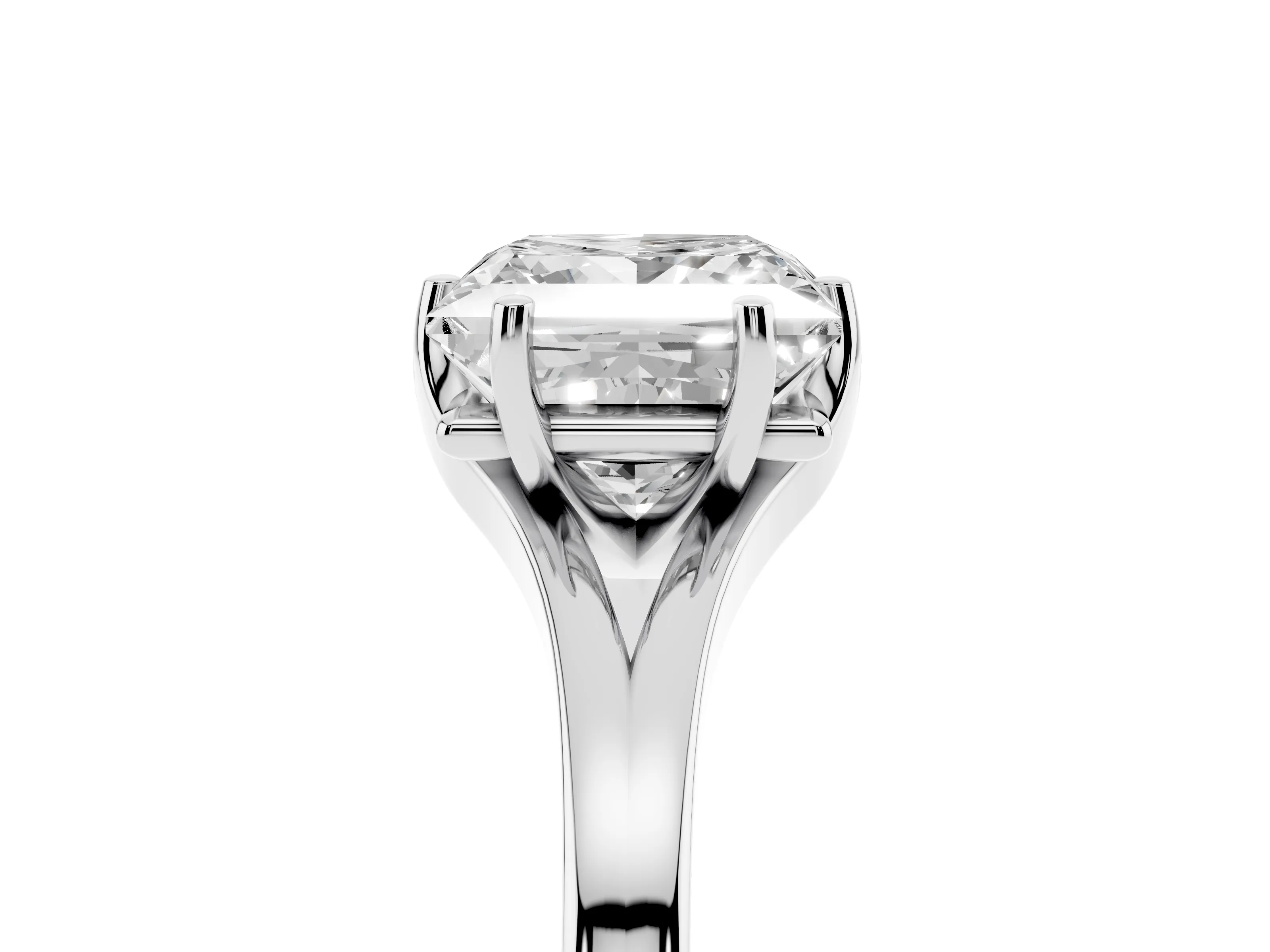 Princess Cut Diamond Solitaire Ring Set in Silver with Polished Tapered Band and Prong Setting