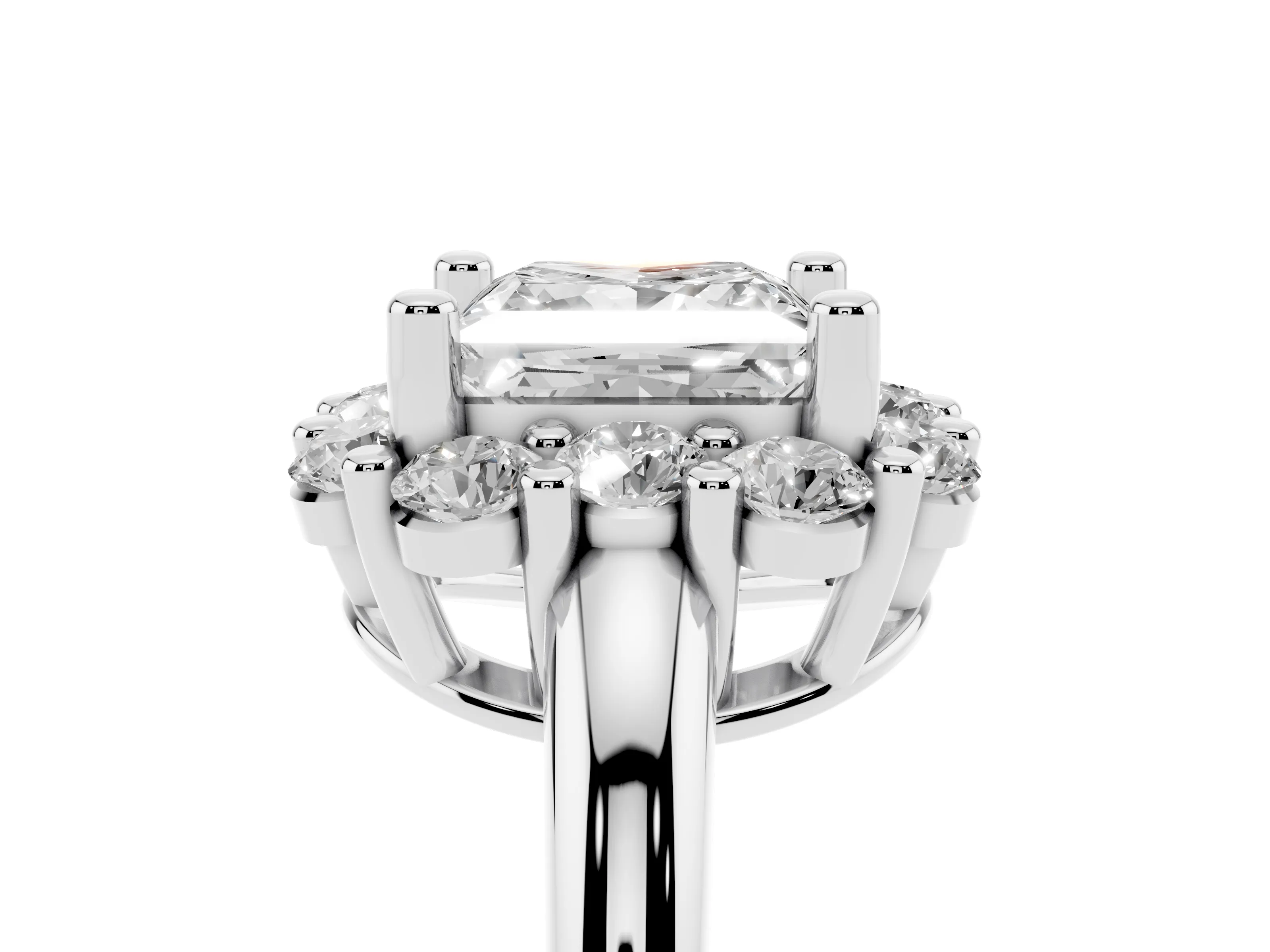 Princess Cut Diamond Halo Cluster Engagement Ring Set in Silver with Polished Band and Prong Setting