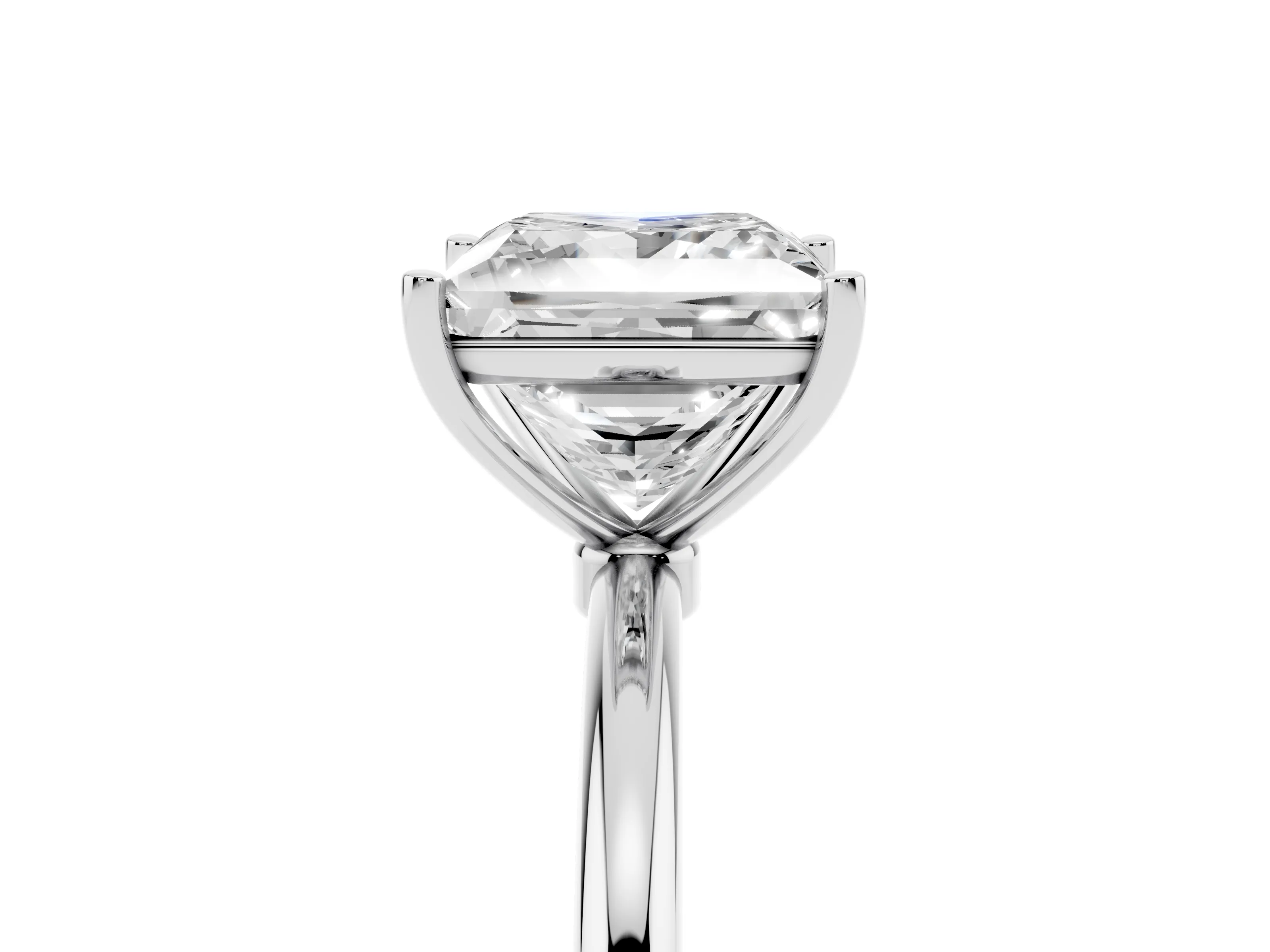 Princess Cut Diamond Solitaire Engagement Ring Set in Silver with Thin Band and Prong Setting