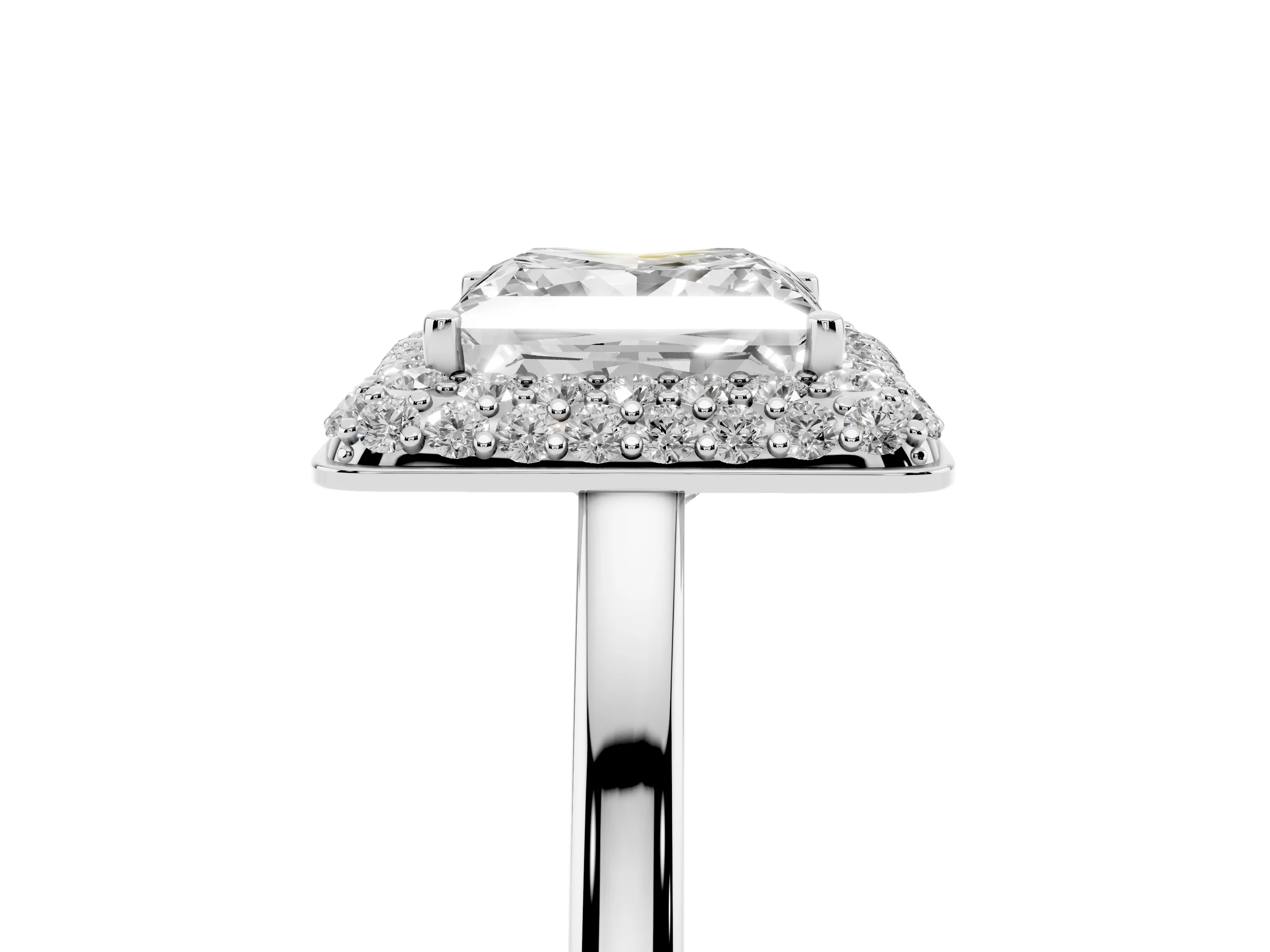 Princess Cut Diamond Halo Engagement Ring Set in Silver with Solitaire Band and Prong Setting