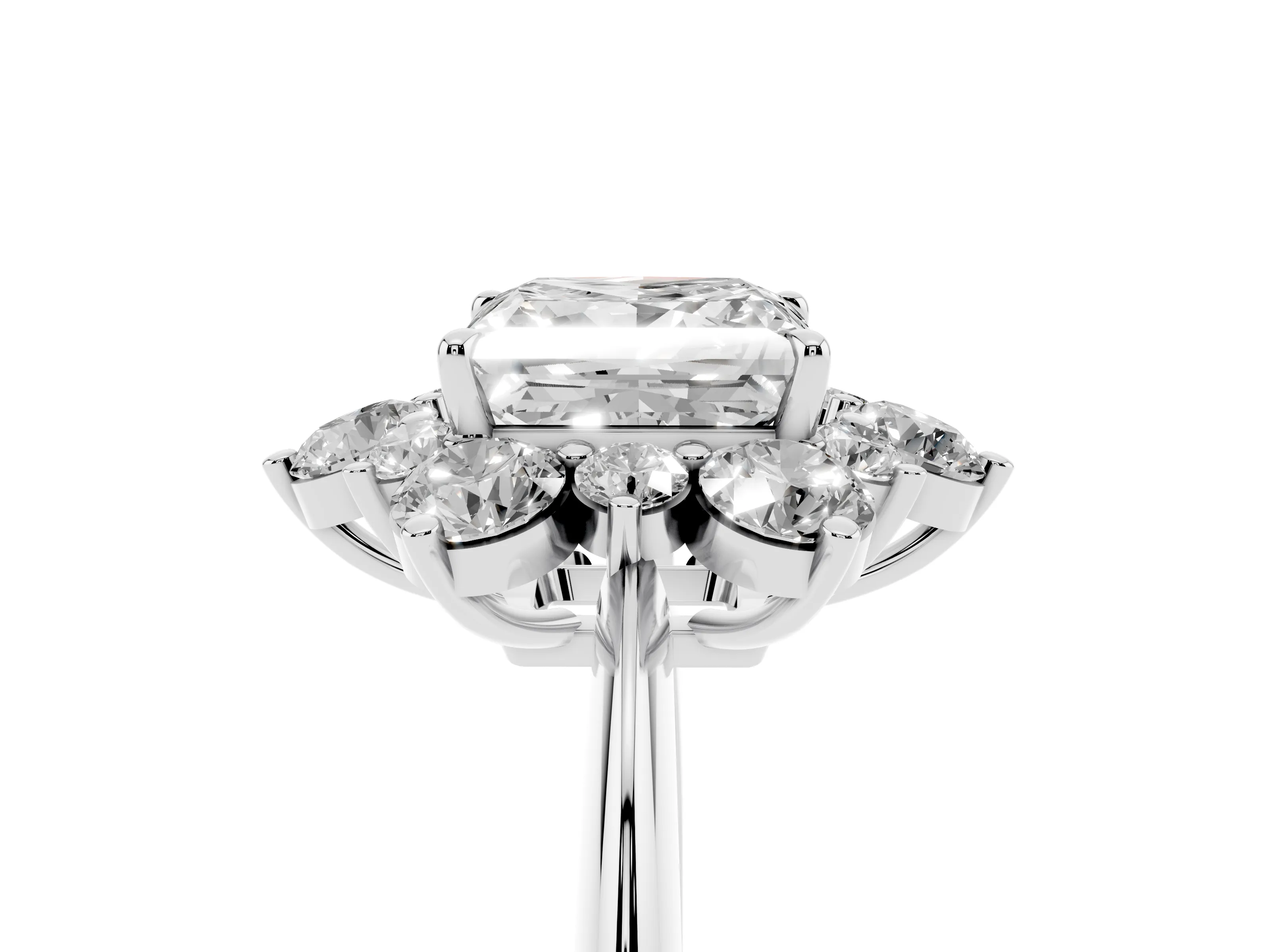 Princess Cut Diamond Cluster Halo Ring Set in Silver with Solitaire Band and Prong Setting