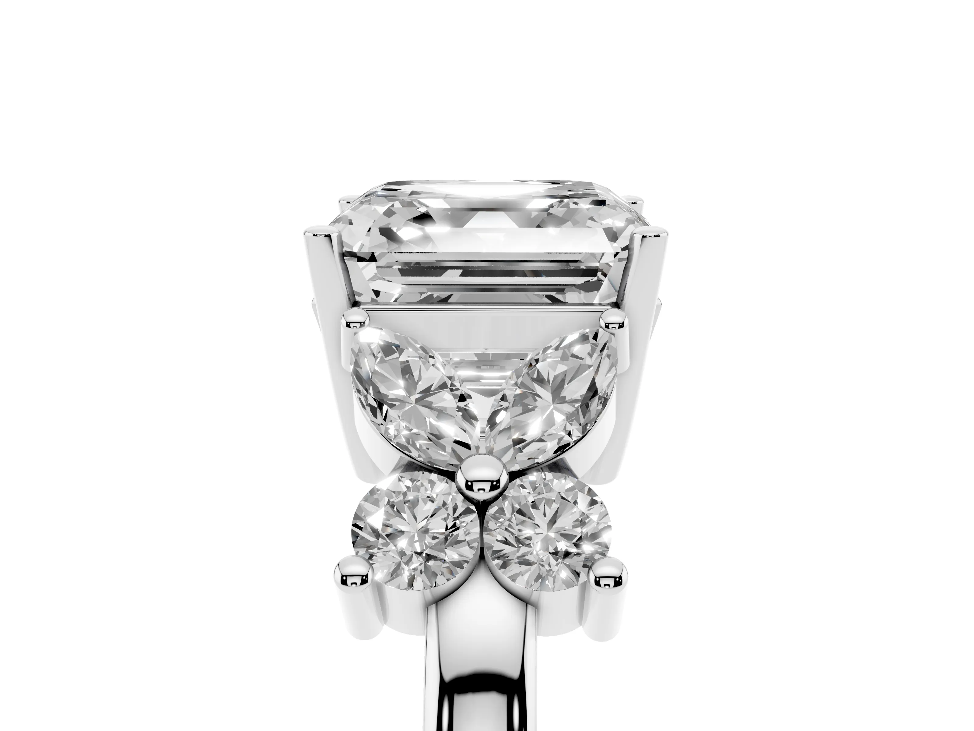 Princess Cut Diamond Floral Cluster Ring Set in Silver with Marquise Petals and Prong Setting