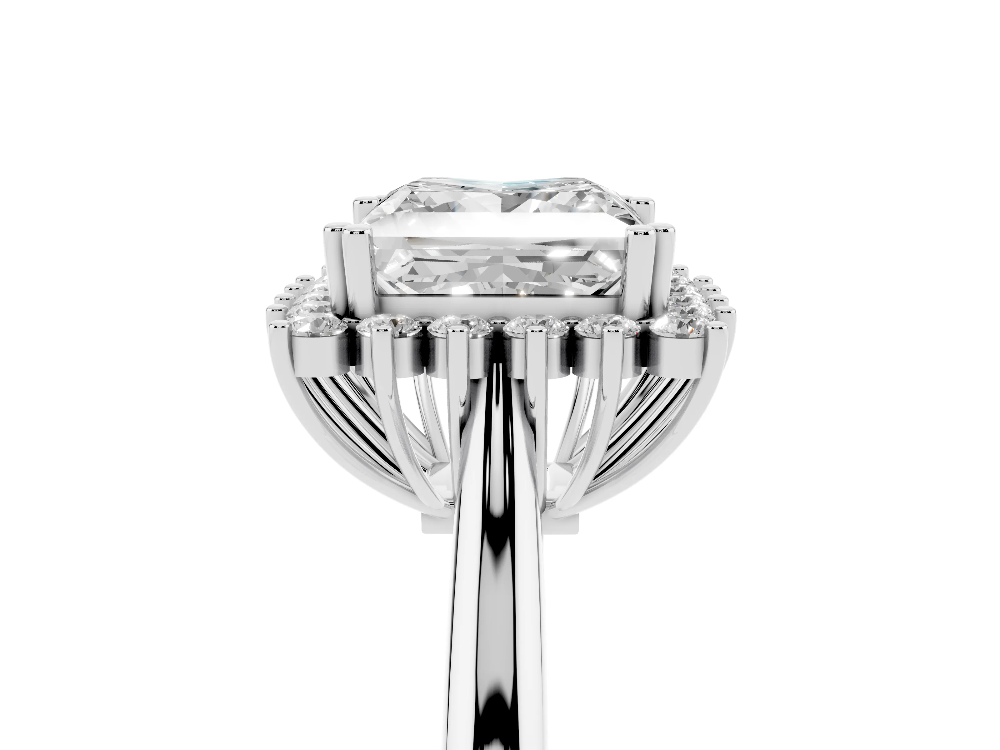 Princess Cut Diamond Halo Ring Set in Platinum with Plain Solitaire Band and Prong Setting