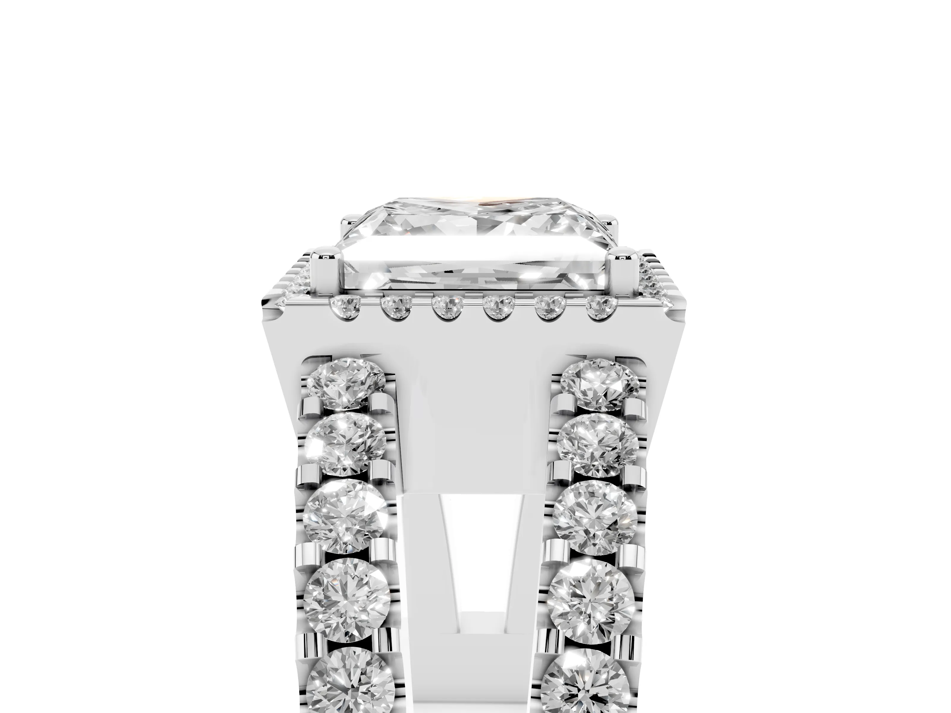 Princess Cut Diamond Halo Ring Set in Platinum with Pavé Split Shank and Prong Setting