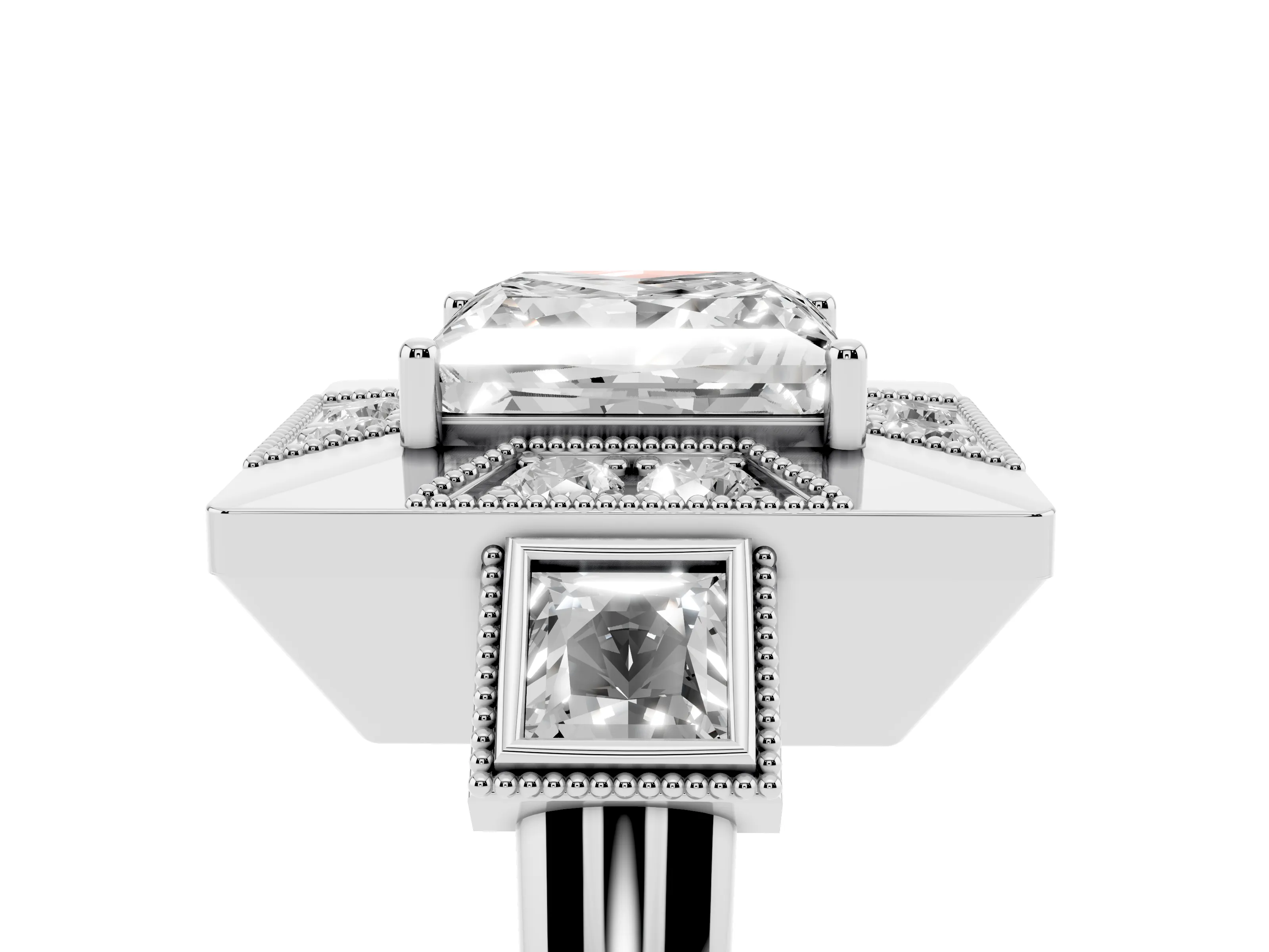 Princess Cut Diamond Milgrain Halo Ring Set in Silver with Split Shank