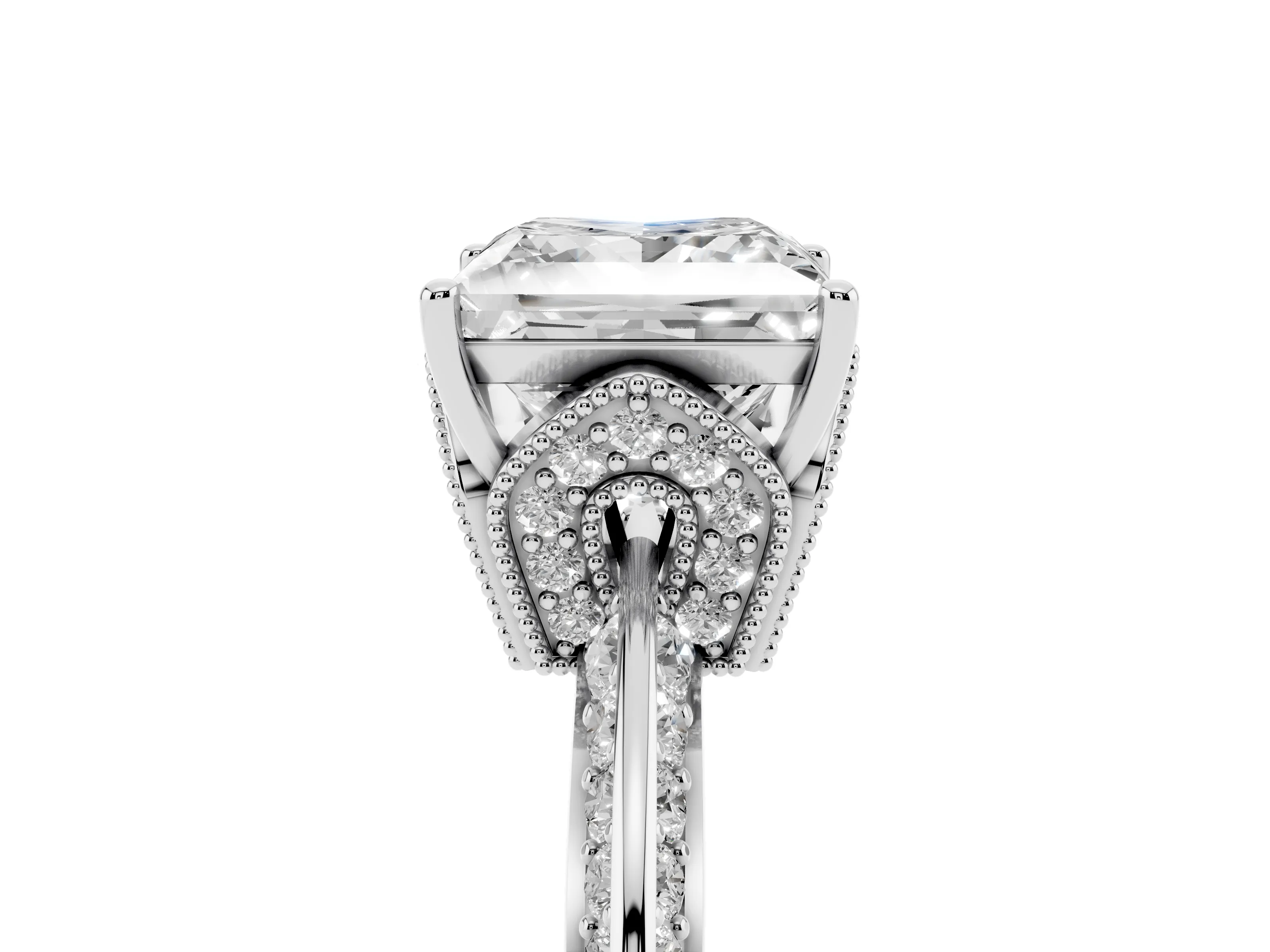 Princess Cut Diamond Solitaire Engagement Ring Set in Silver with Pavé Split Shank and Prong Setting