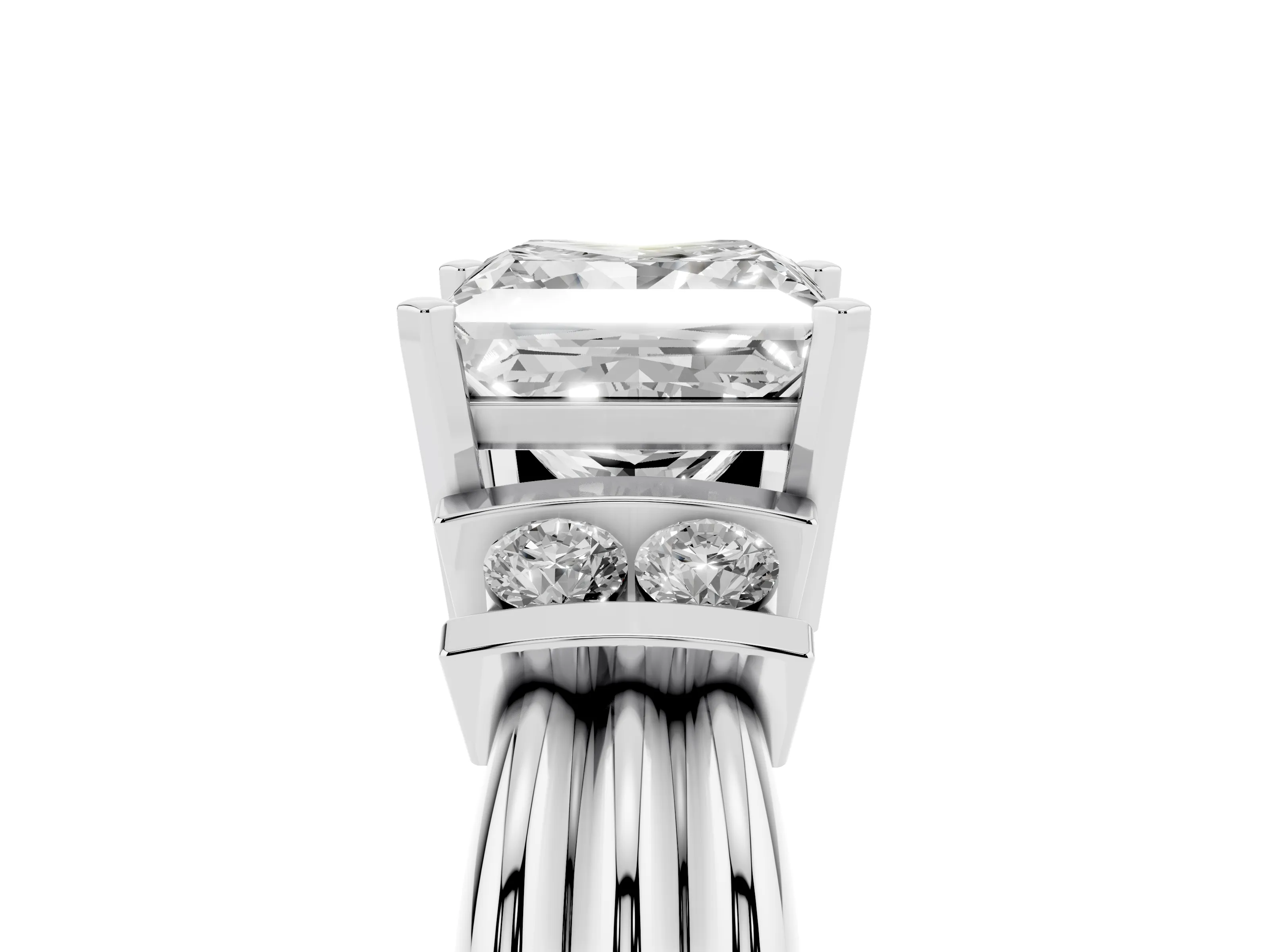 Three-Stone Princess Cut Diamond Channel Set Ring Set in White gold with Bar Prongs