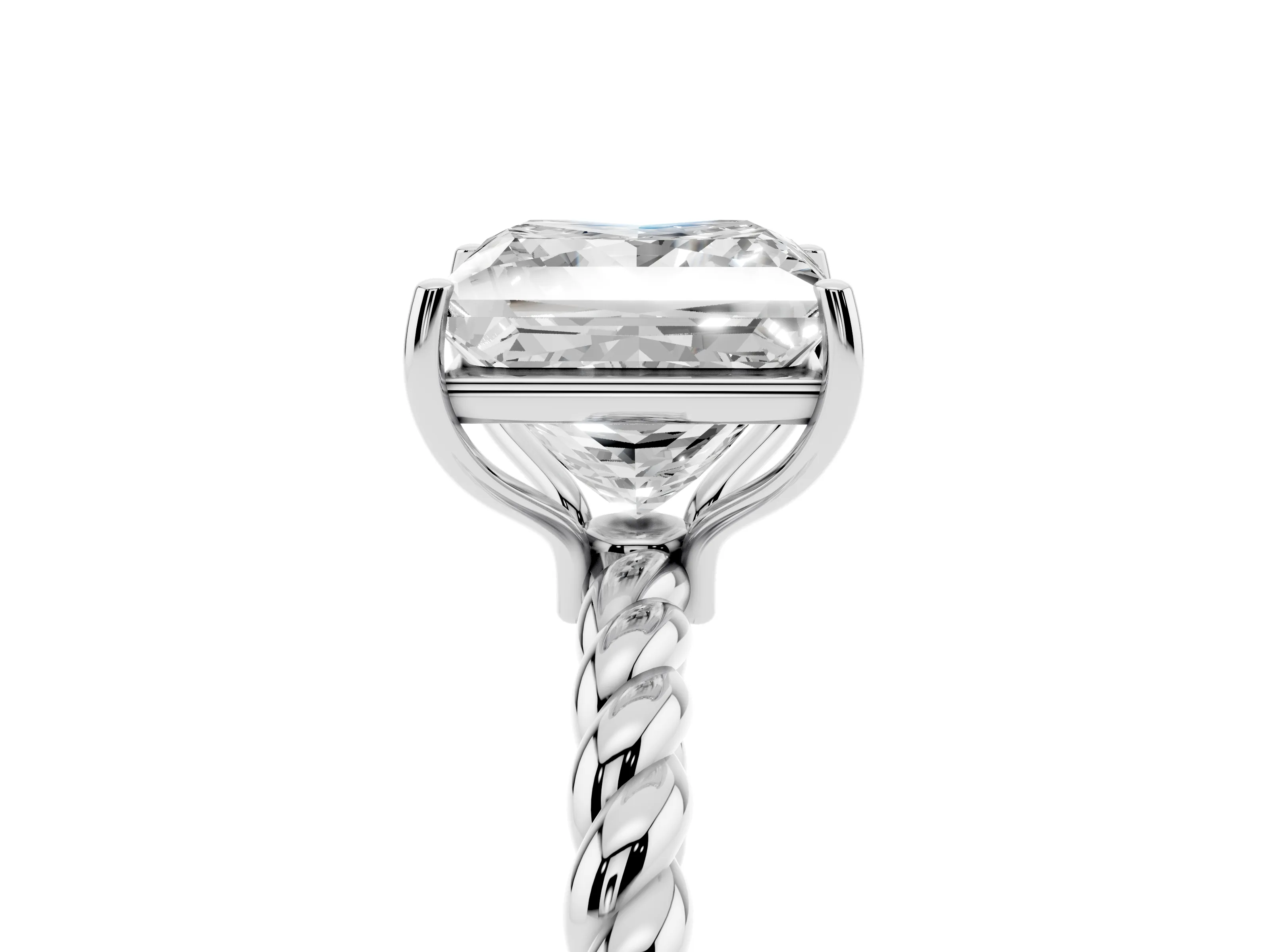 Princess Cut Diamond Solitaire Ring Set in White gold with Twist Band and Prong Setting