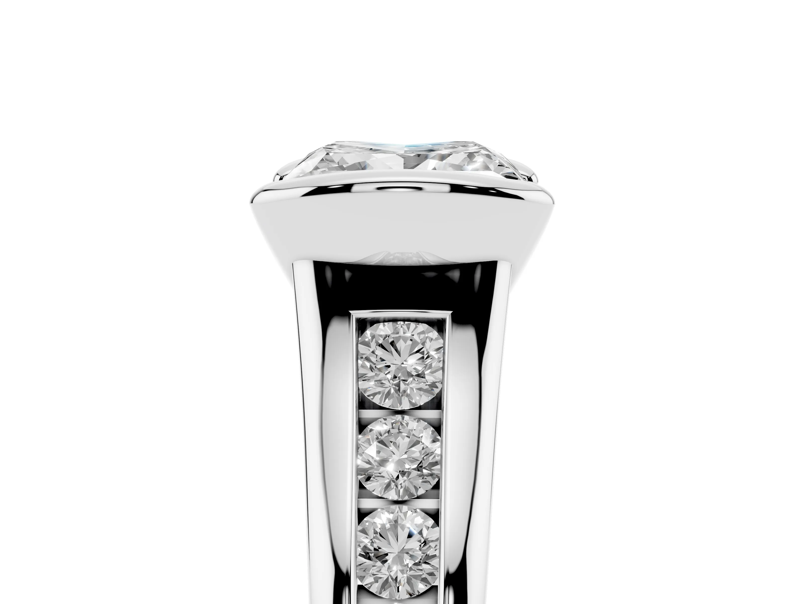 Princess Cut Diamond Bezel-Set Solitaire Ring Set in Silver with Channel-Set Band