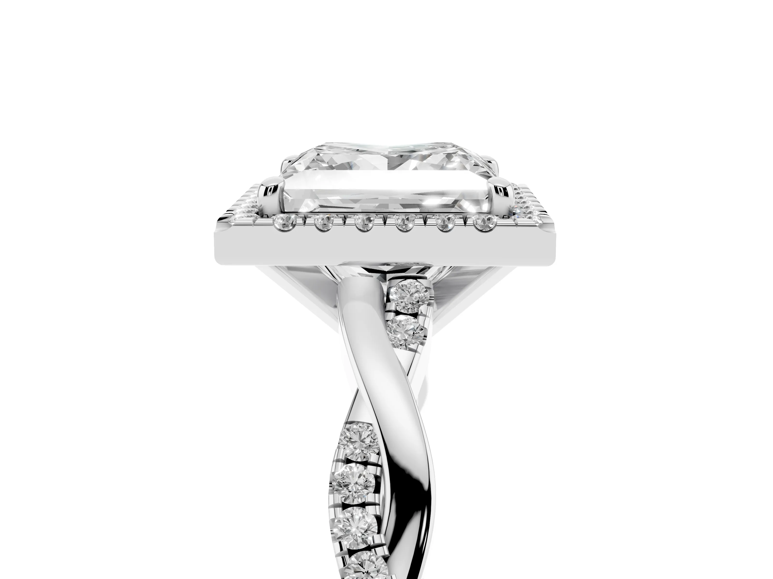 Princess Cut Diamond Halo Twisted Band Ring Set in Platinum with Prong Setting