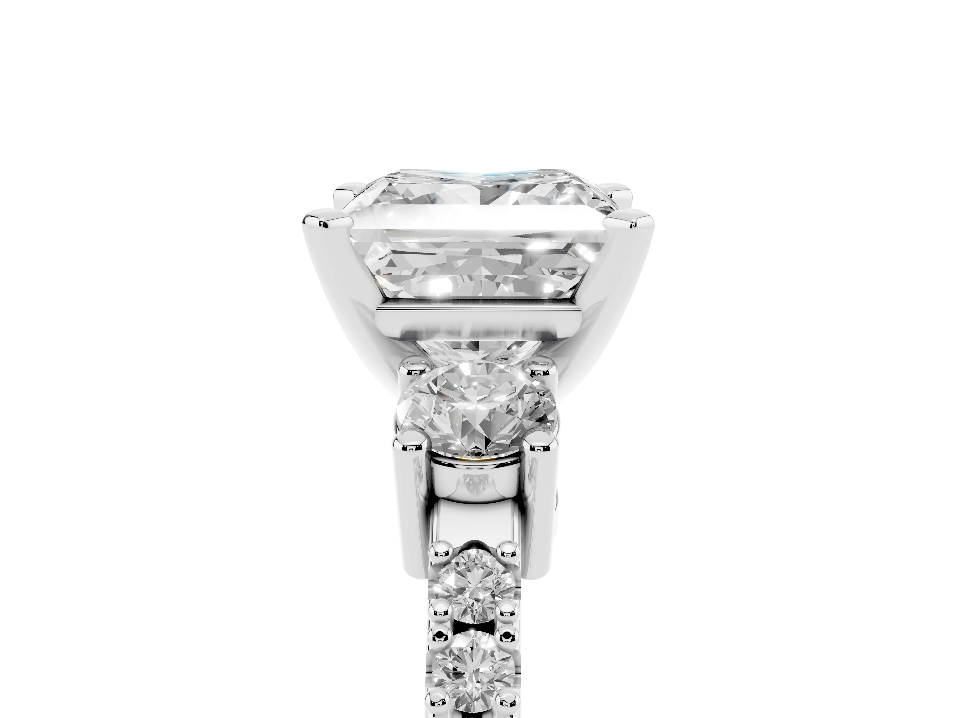Three-Stone Princess Cut Diamond Pavé Band Ring Set in Silver with Prong Setting
