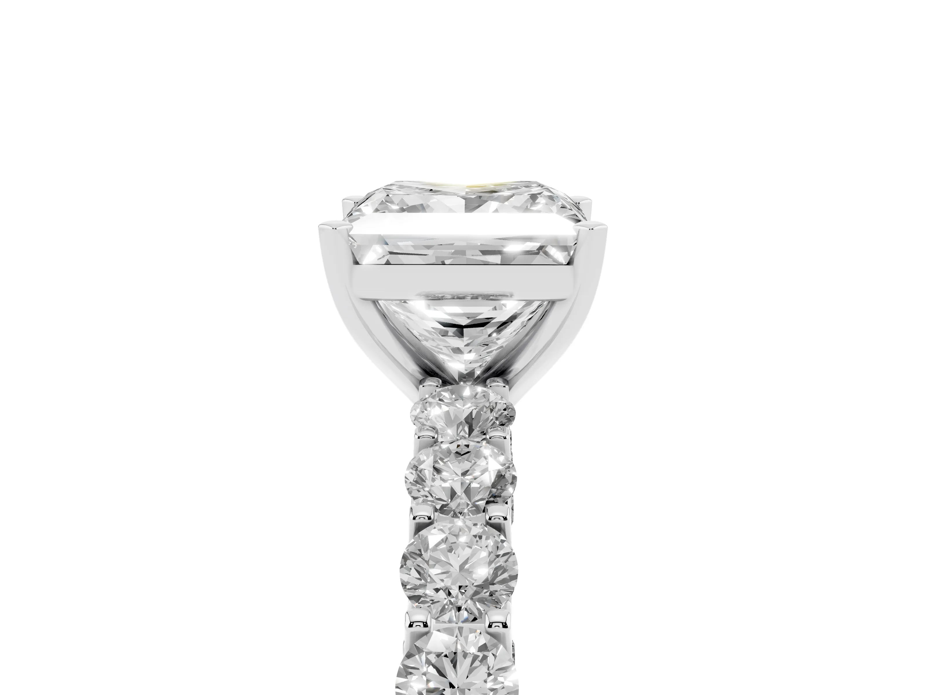 Princess Cut Diamond Solitaire Ring Set in White gold with Shared Prong Pavé Band
