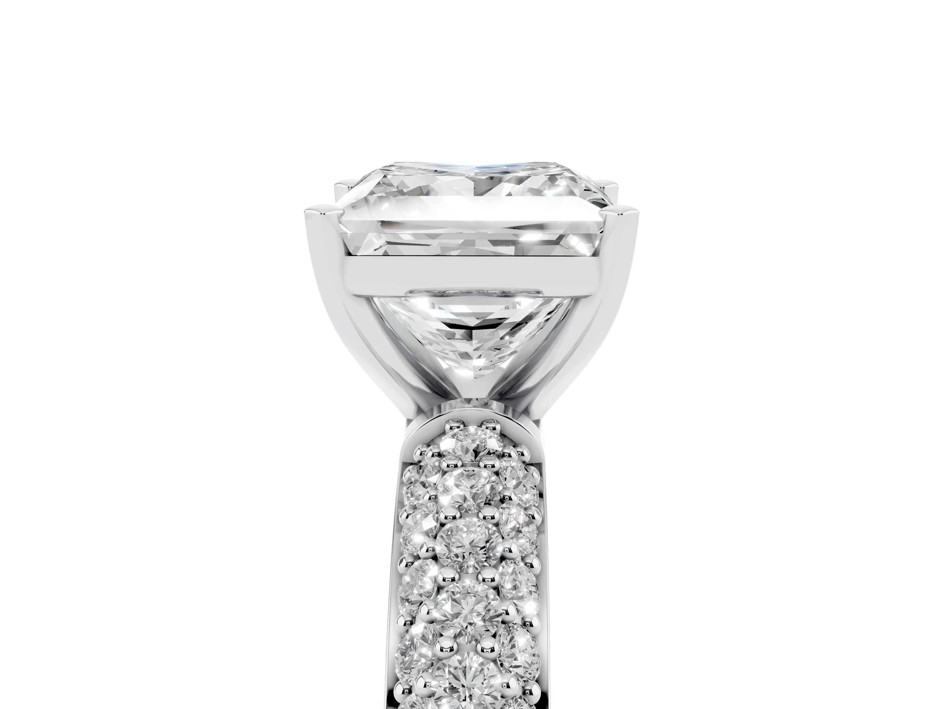 Princess Cut Diamond Solitaire Ring Set in Silver with Prong Setting and Pavé-Set Band