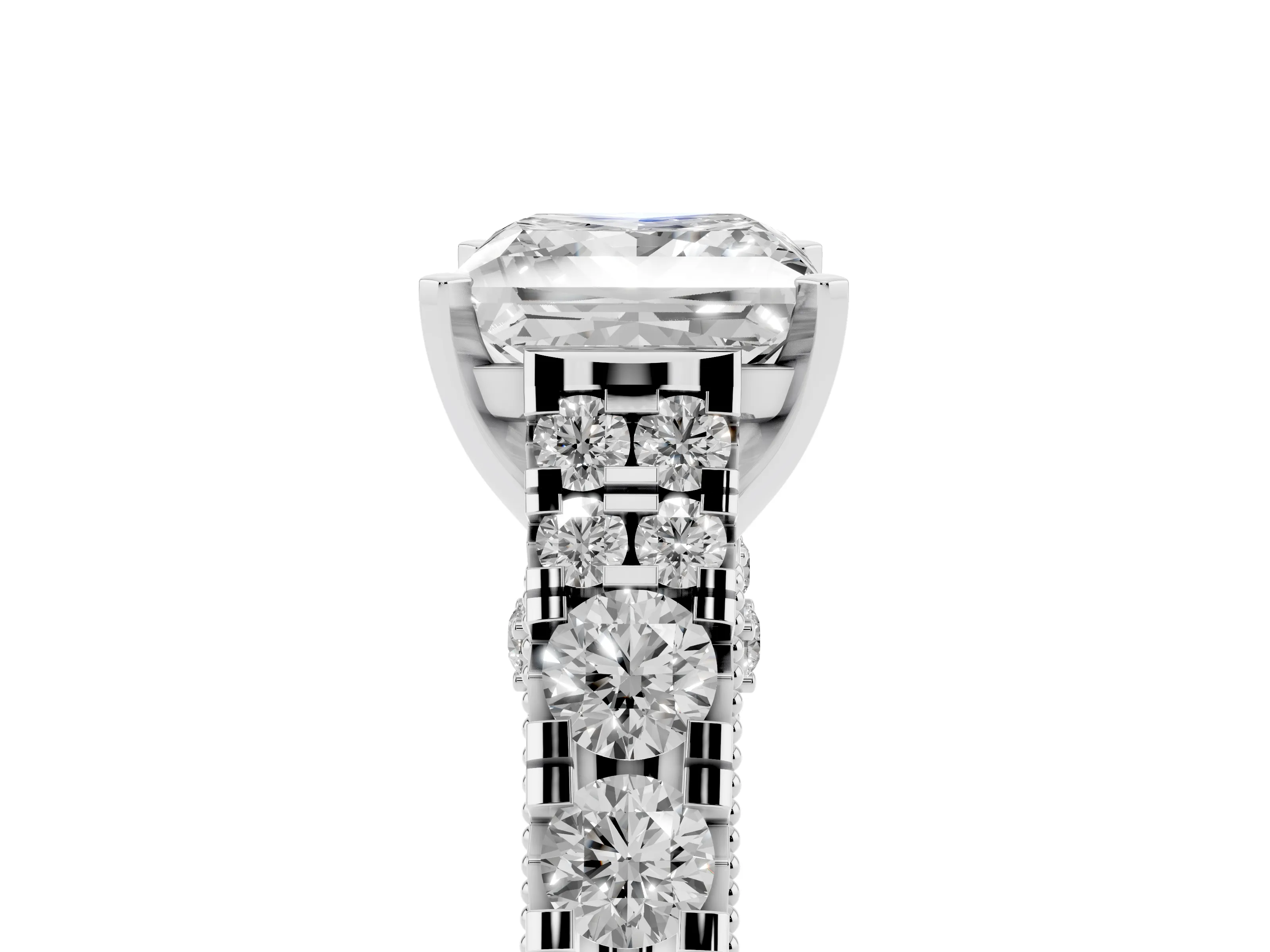 Princess Cut Diamond Classic Solitaire Ring Set in White gold with Pavé Band and Prong Setting