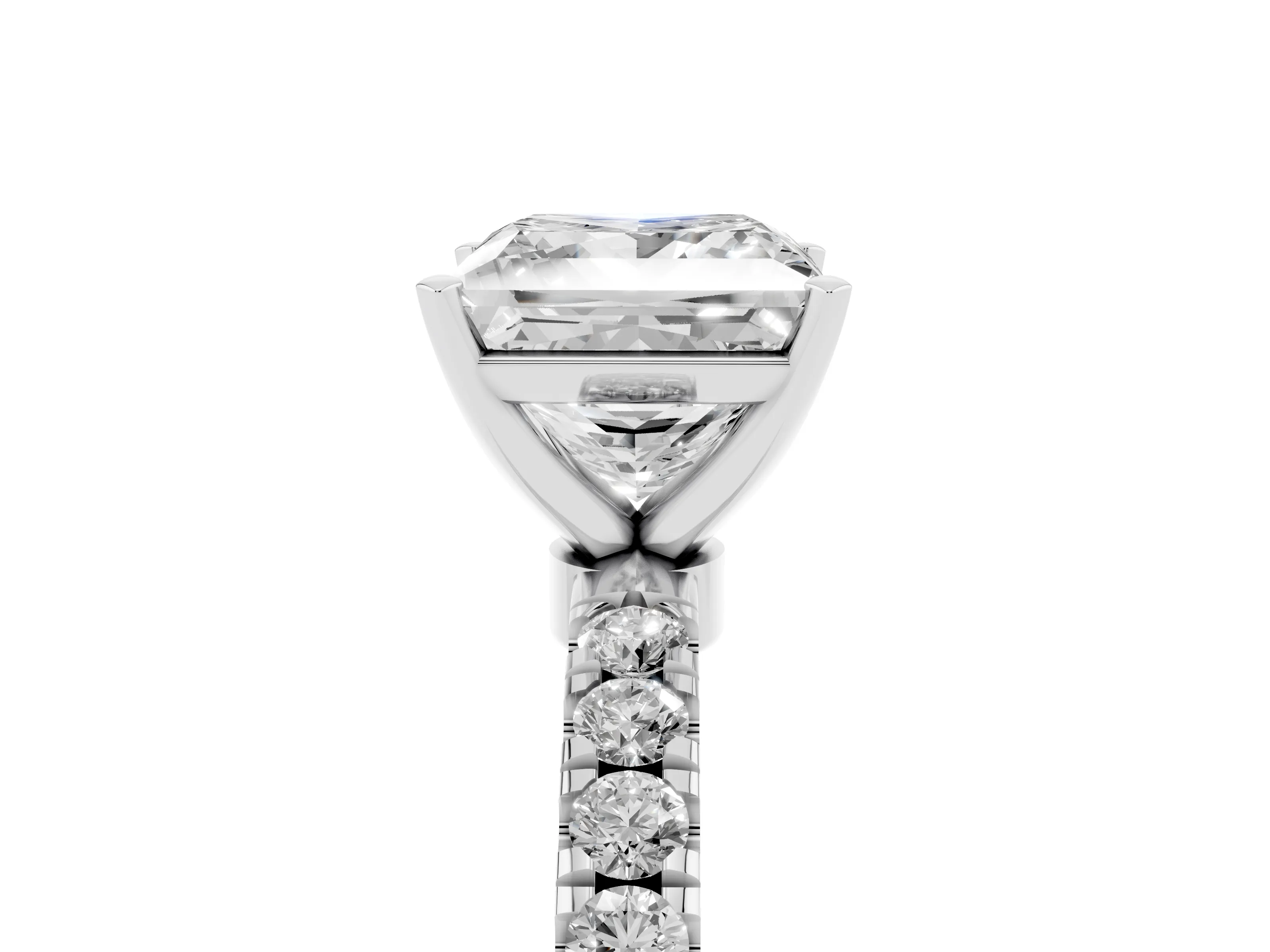 Princess Cut Diamond Solitaire Ring Set in Silver with Pavé Accents and Prong Setting
