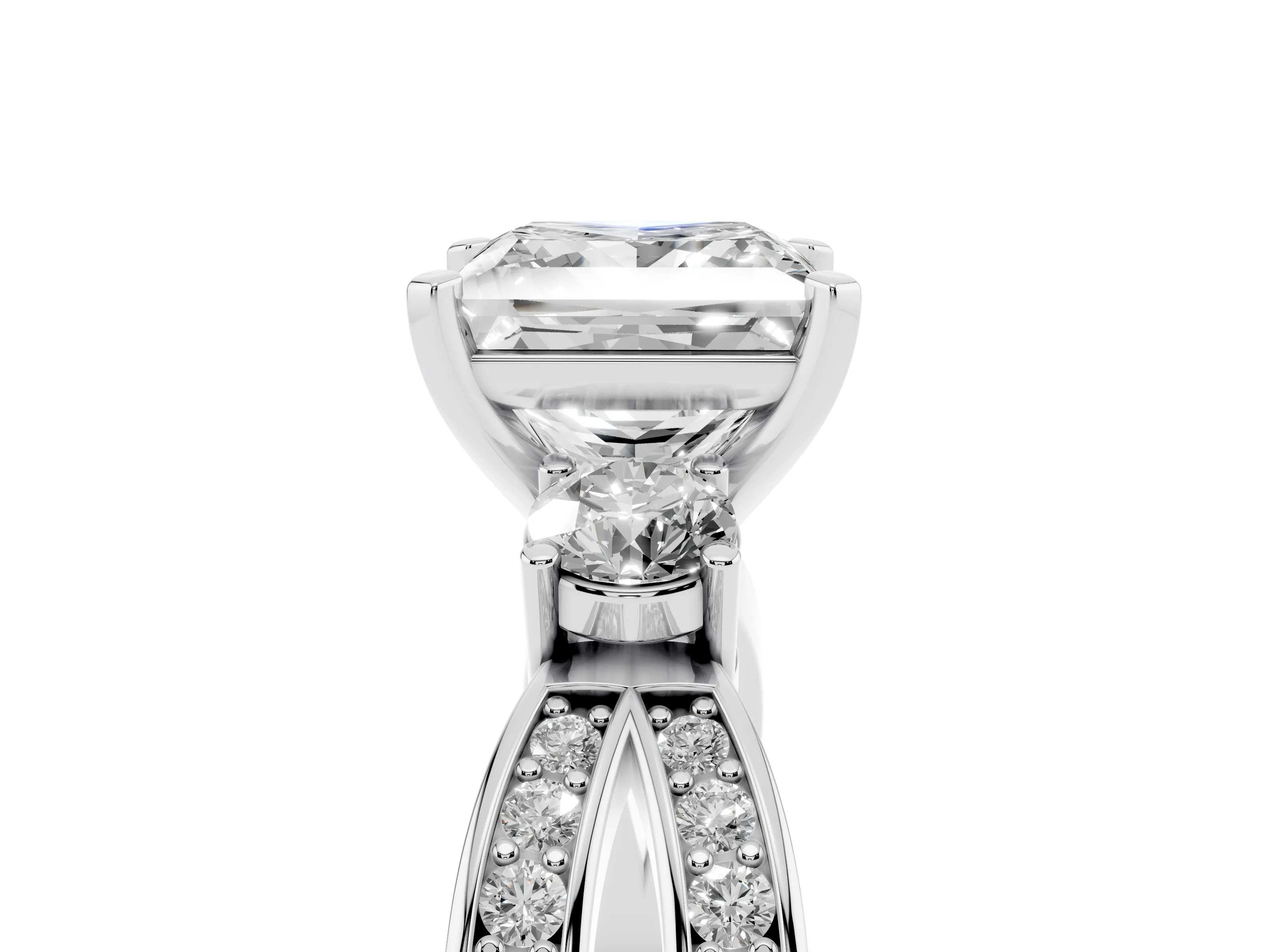 Three-Stone Princess Cut Diamond Twist Band Ring Set in Platinum with Pavé Accents and Prong Setting