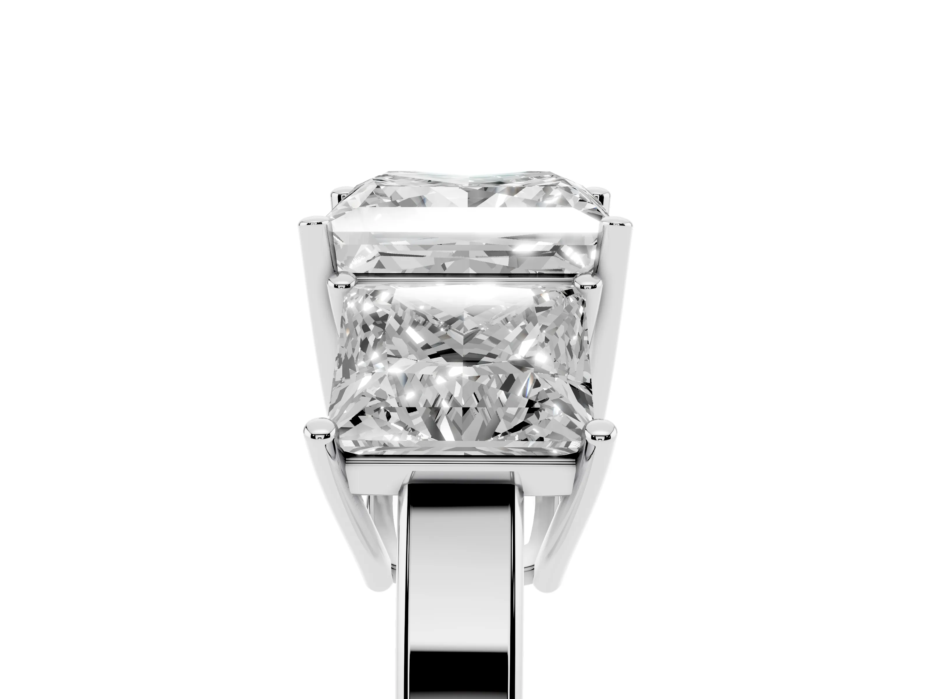 Princess Cut Diamond Three-Stone Engagement Ring Set in Platinum with Flat Band