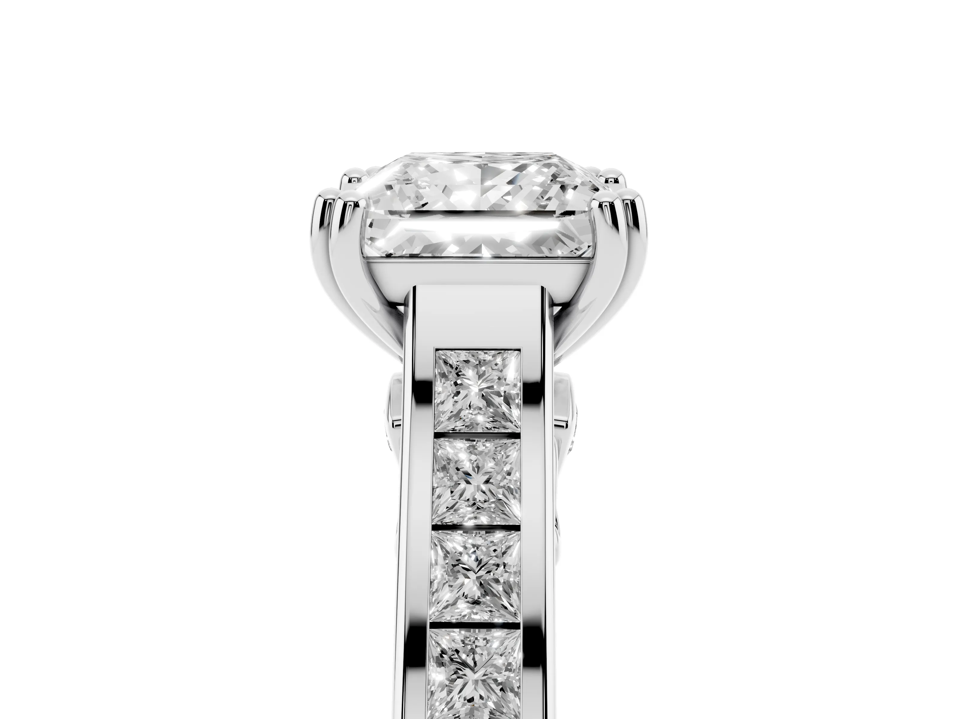 Princess Cut Diamond Channel Set Solitaire Engagement Ring Set in Silver with Prong Setting