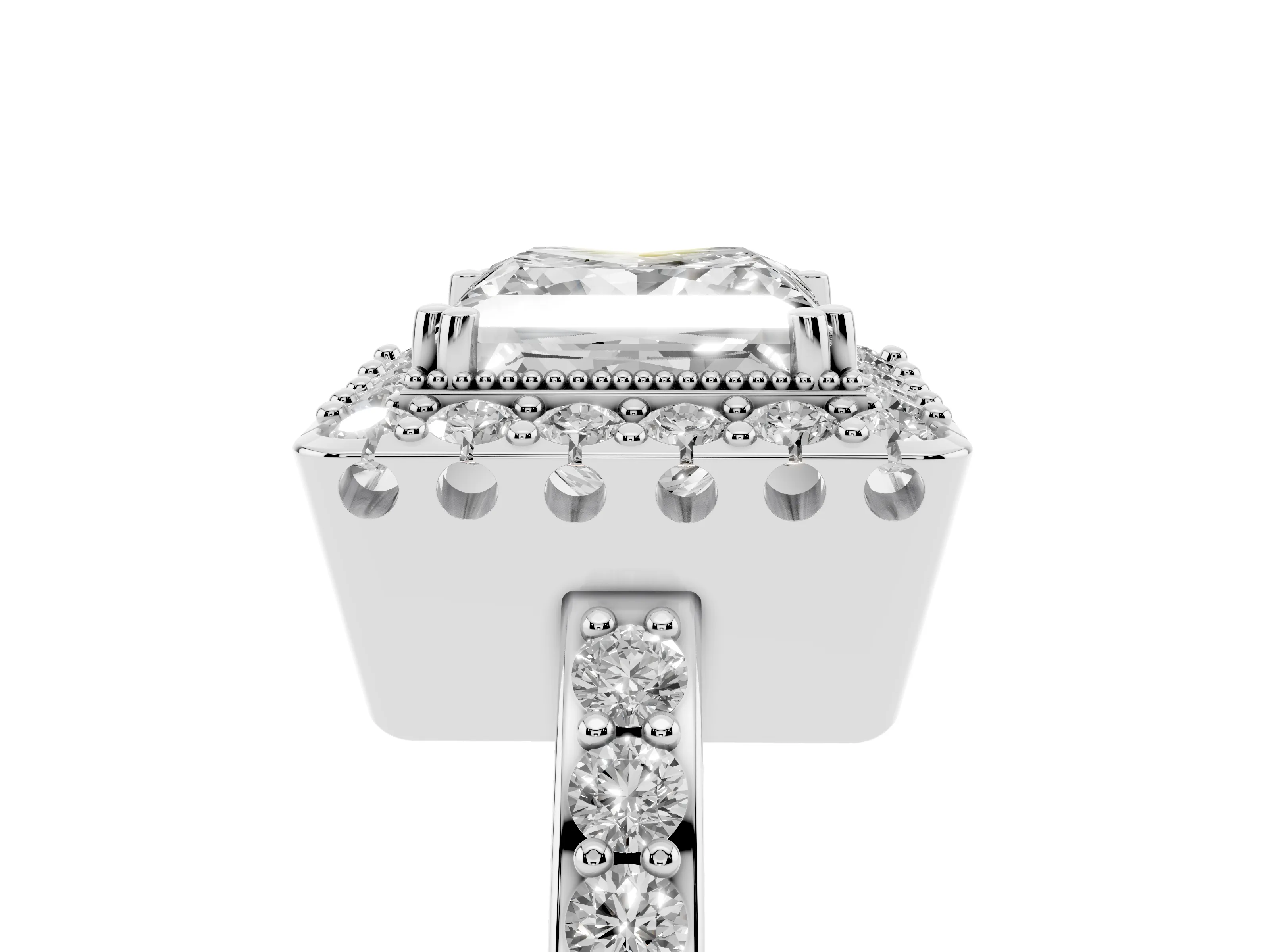 Princess Cut Diamond Halo Ring Set in Silver with Pavé Shank and Prong Setting