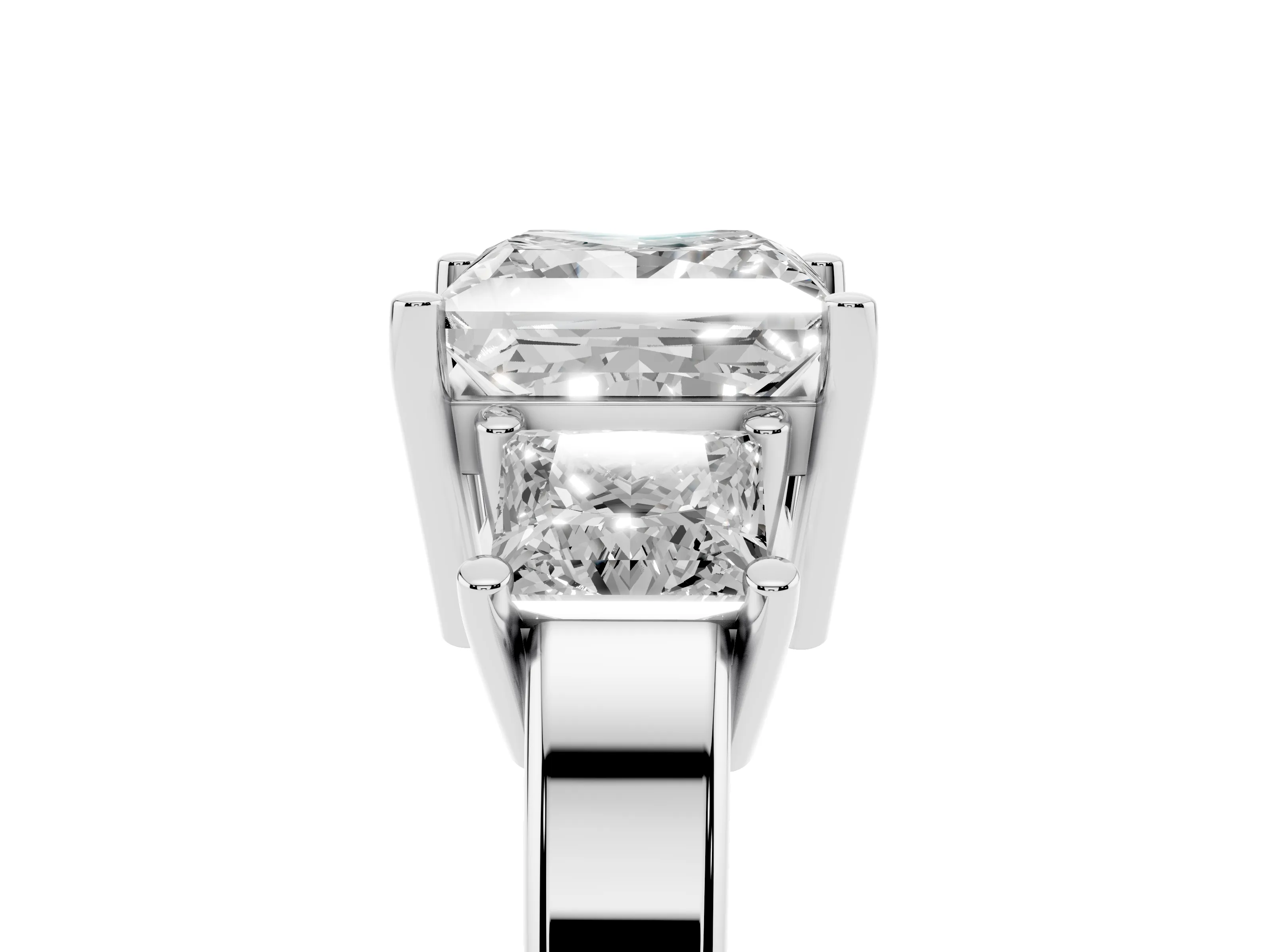 Three-Stone Princess Cut Diamond Solitaire Ring Set in Platinum with Prong Setting