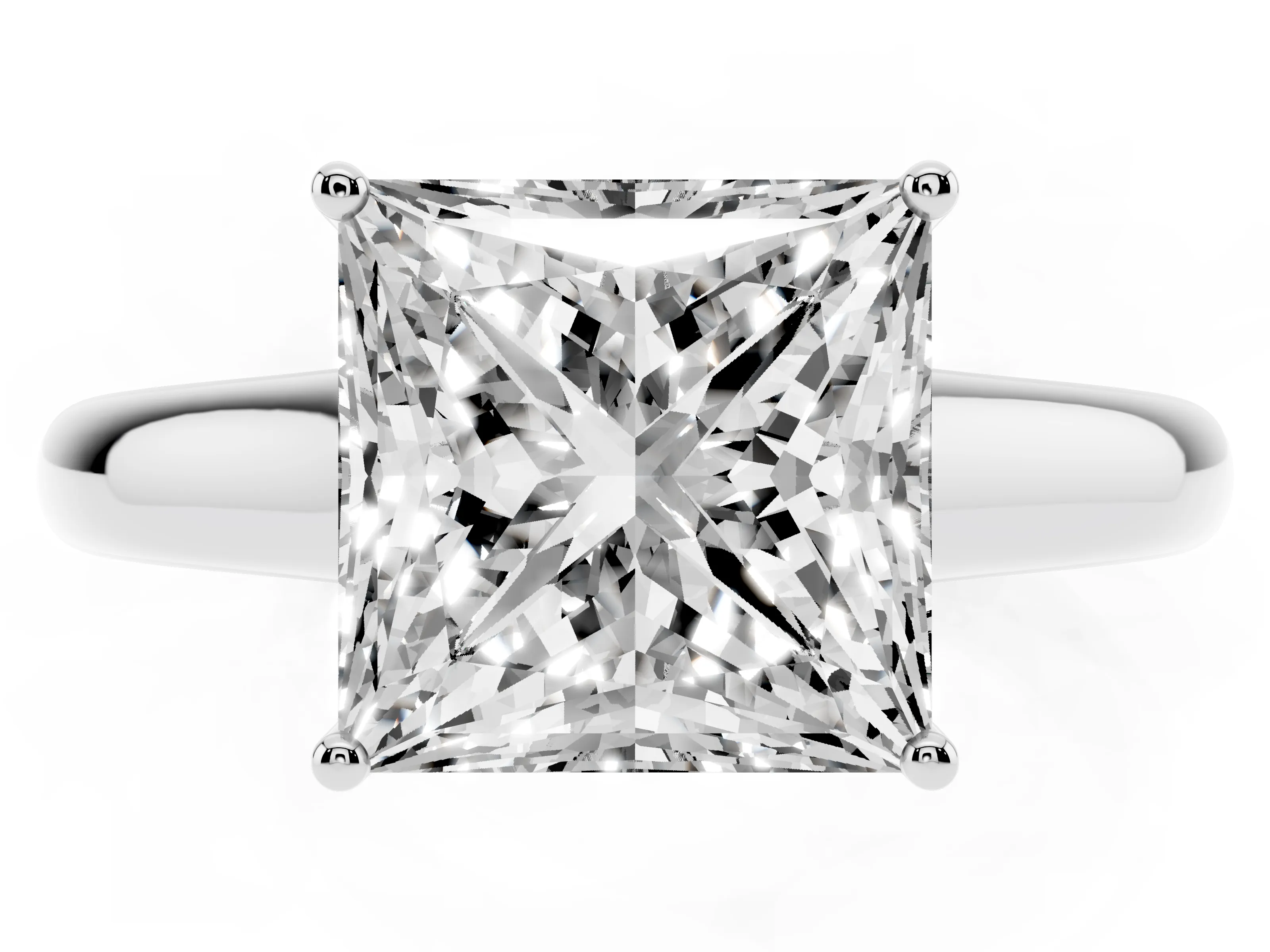 Princess Cut Diamond Solitaire Engagement Ring Set in Platinum with Subtly Tapered Band and Prong Setting
