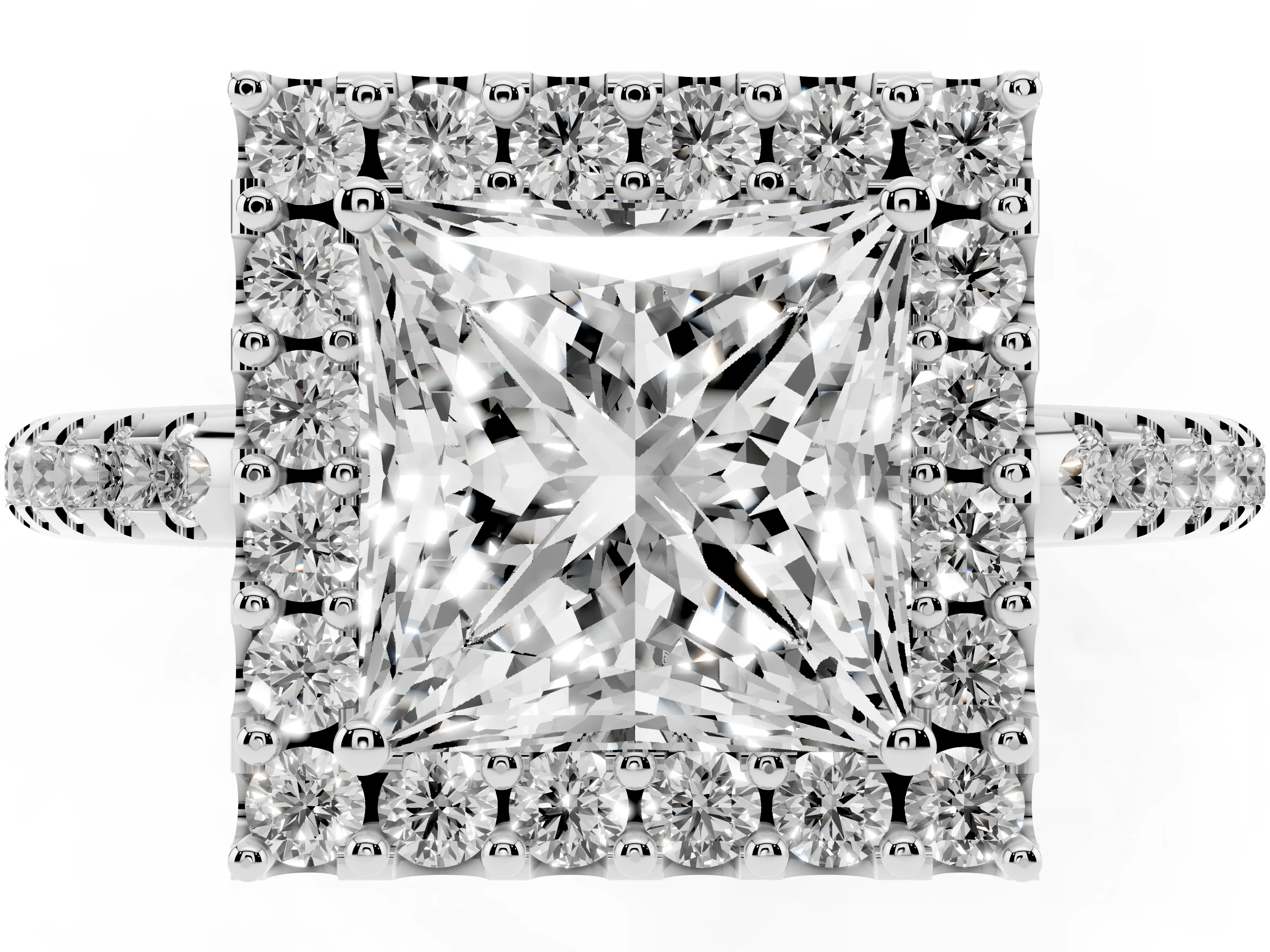 Princess Cut Diamond Pavé Halo Ring Set in Silver with Prong Setting