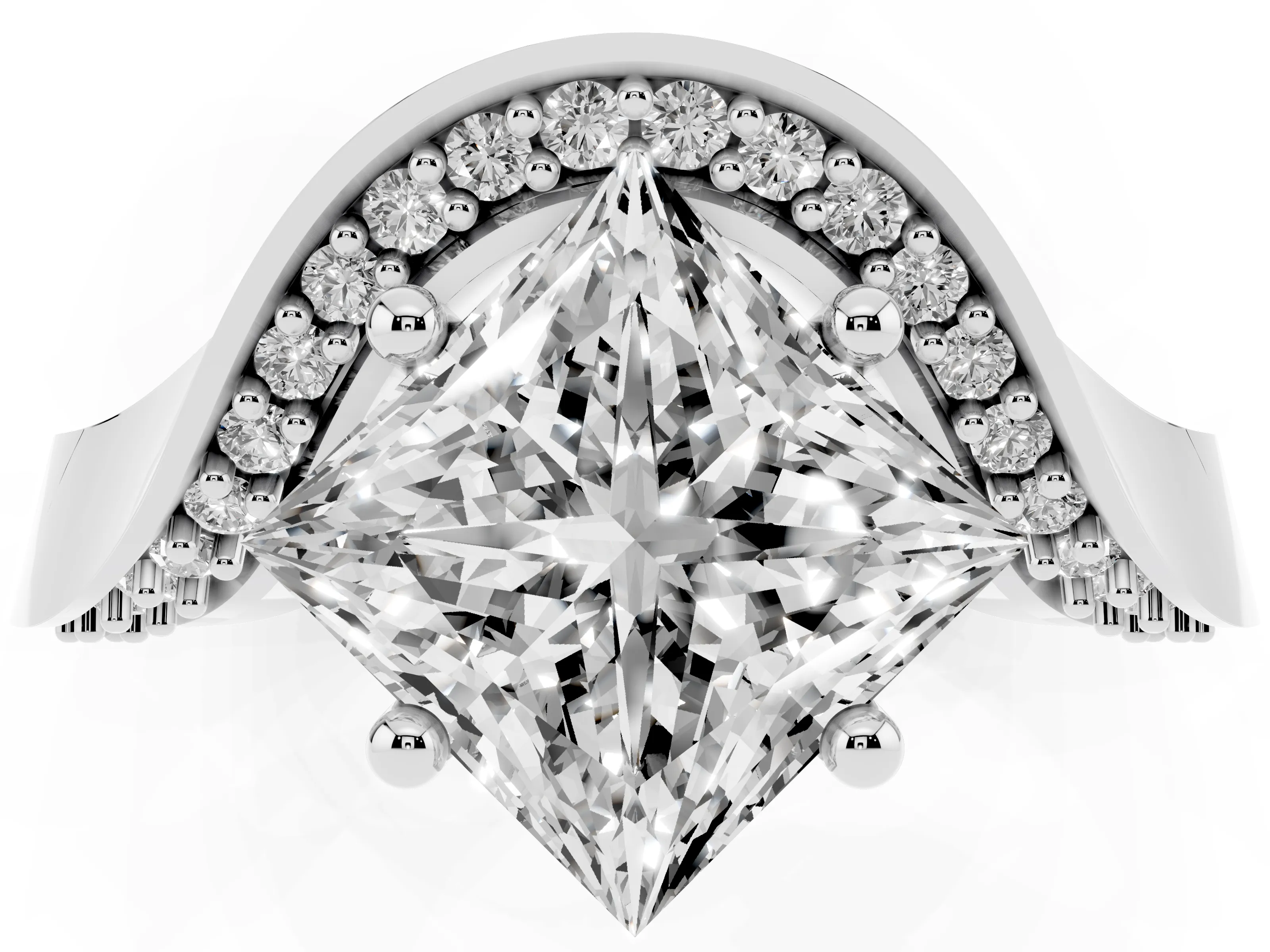 Princess Cut Diamond Solitaire Engagement Ring Set in Silver with Pavé Shoulders