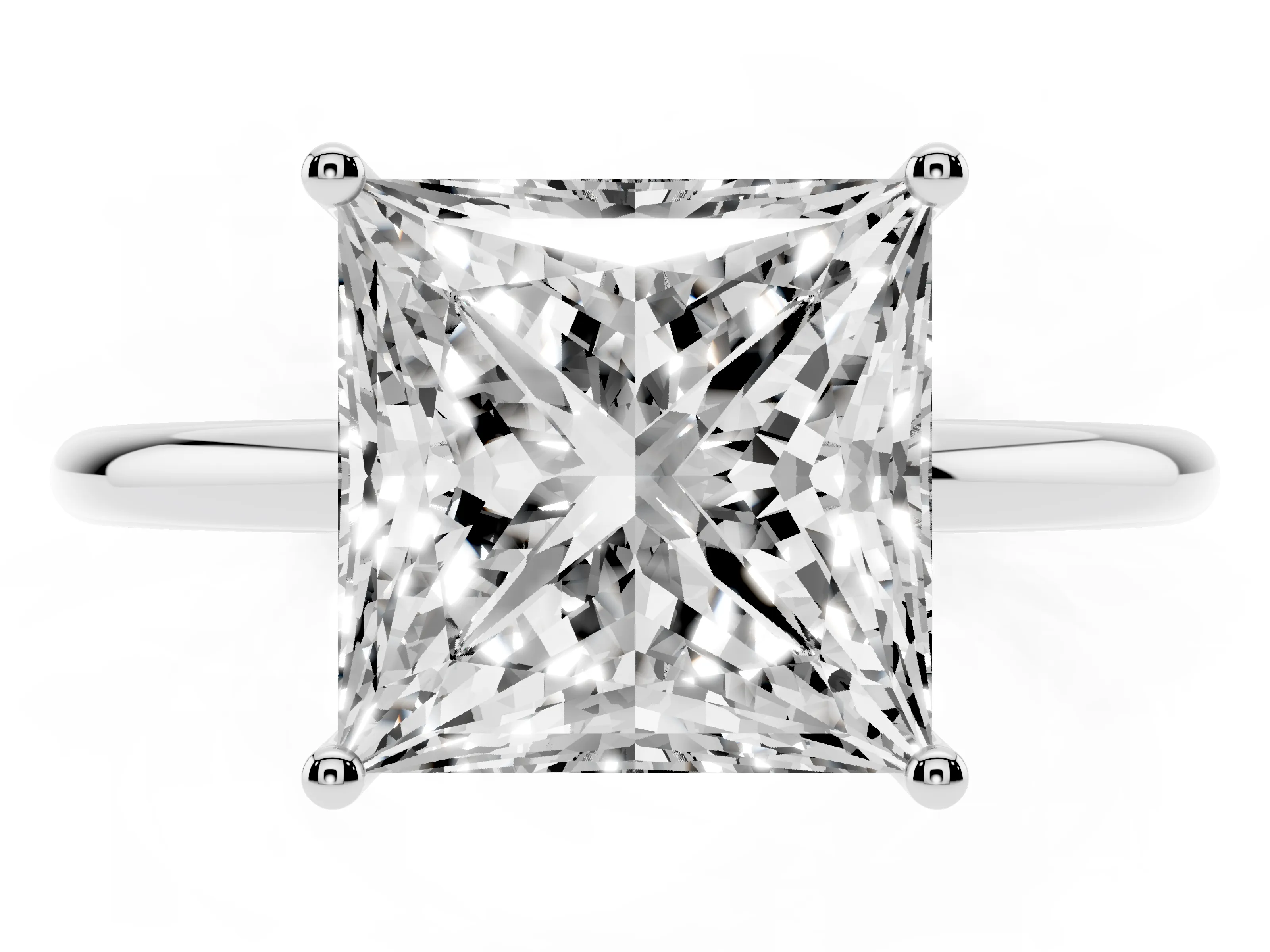 Princess Cut Diamond Solitaire Engagement Ring Set in Silver with Thin Band and Prong Setting