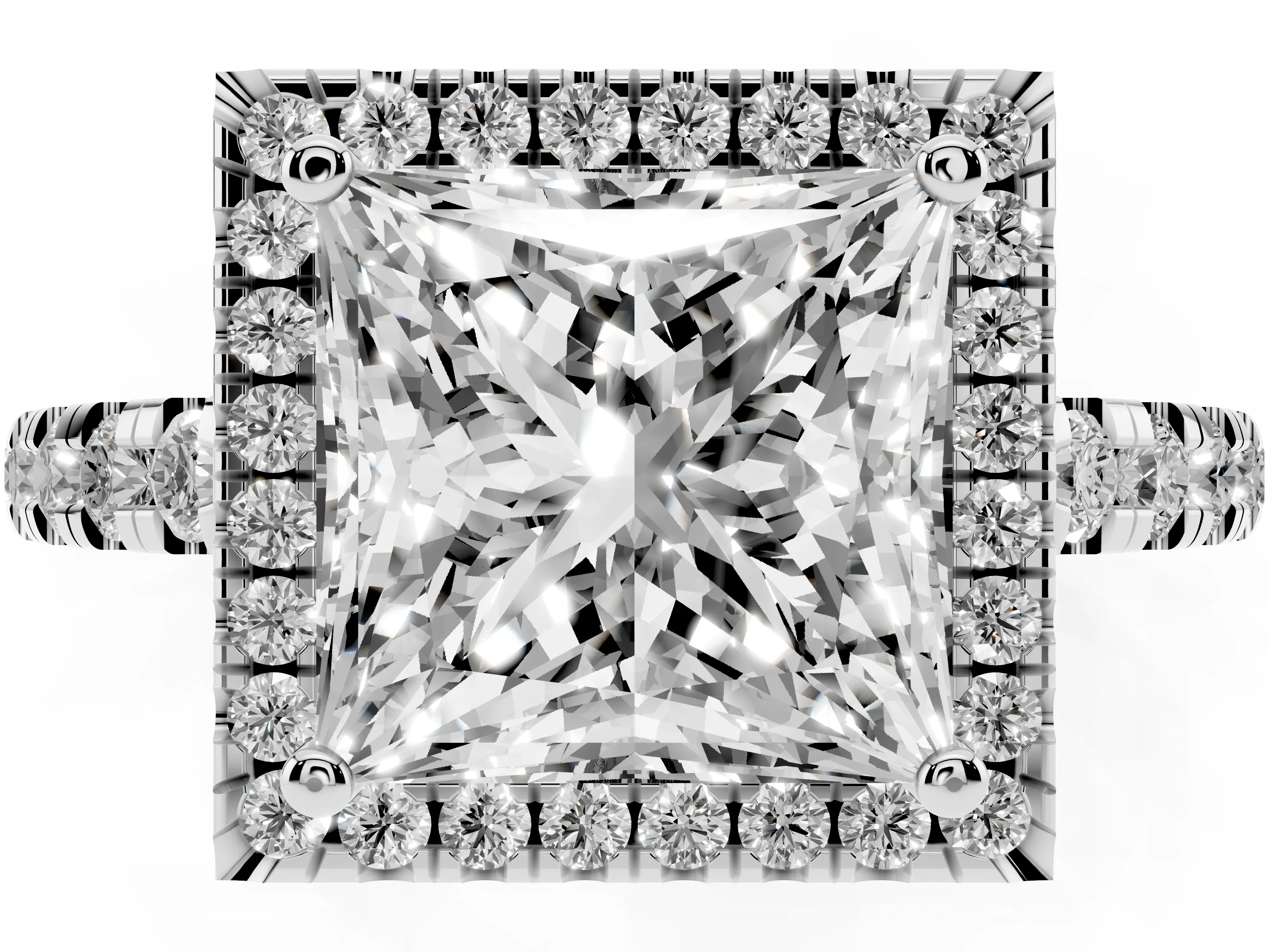 Princess Cut Diamond Halo Ring Set in Silver with Delicate Pavé Band and Prong Setting