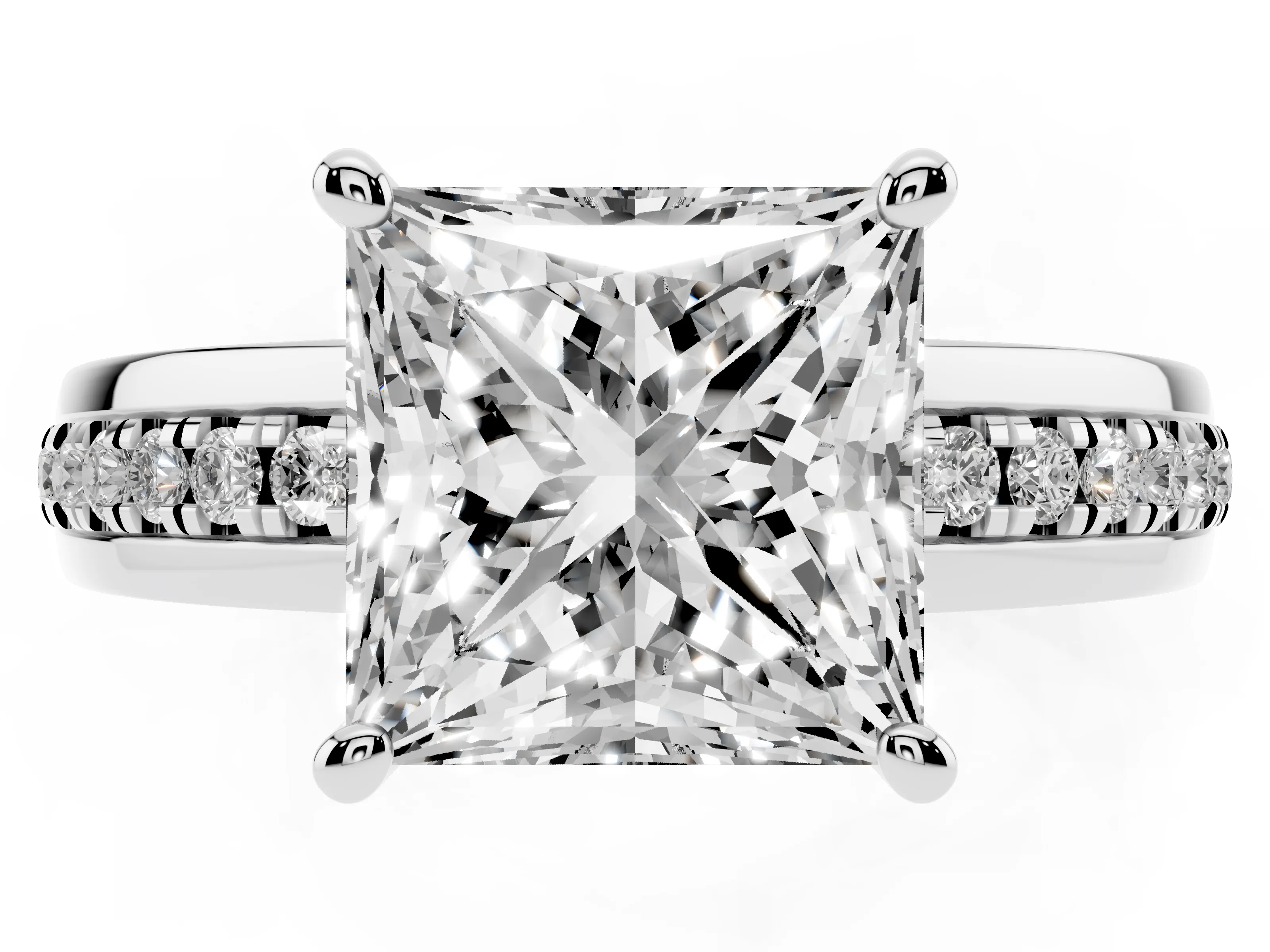 Princess Cut Diamond Solitaire Ring Set in White gold with Channel Set Band and Prong Setting